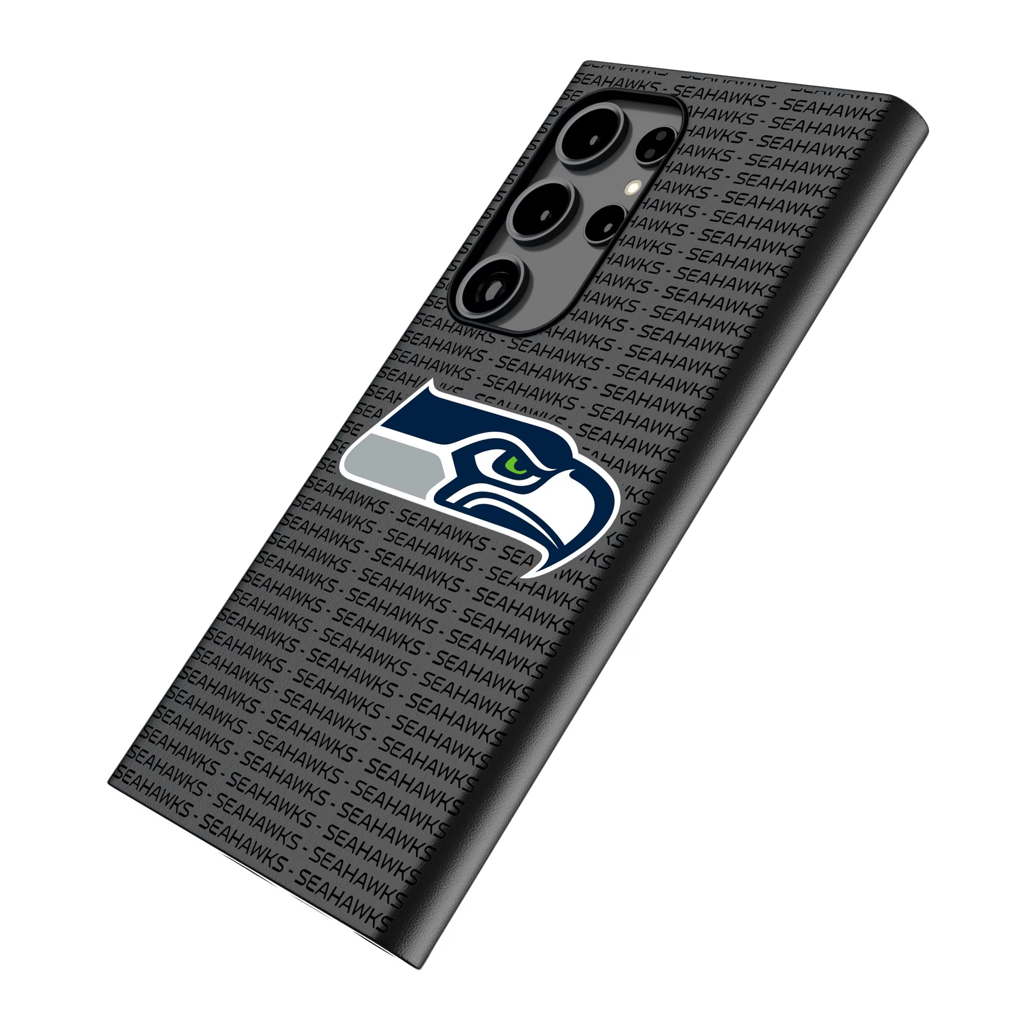 Seattle Seahawks Text Backdrop Galaxy MagSafe Compatible Phone Case for Samsung Galaxy - Isometric View