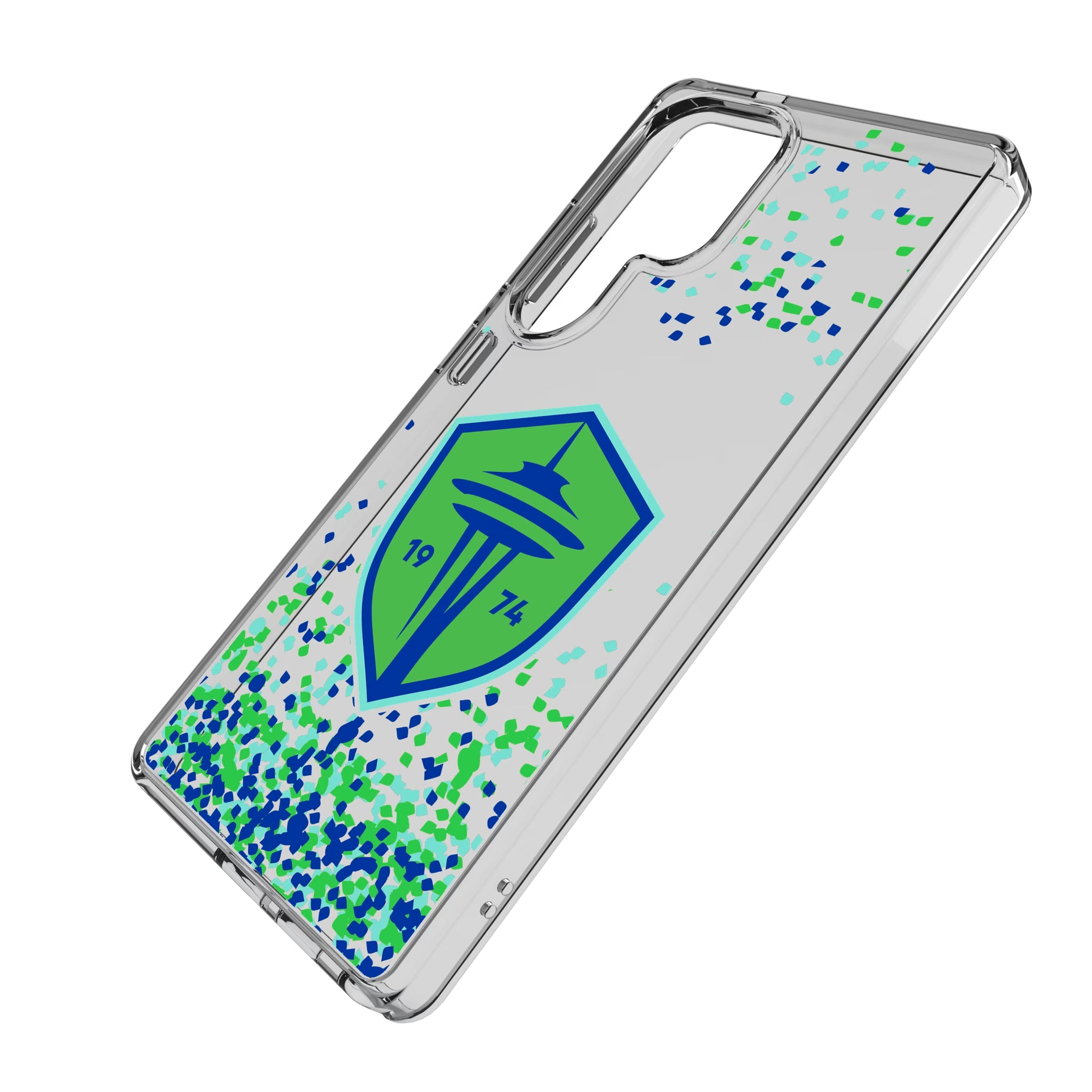 Seattle Sounders FC Confetti Galaxy Clear Phone Case for Samsung Galaxy - Isometric View