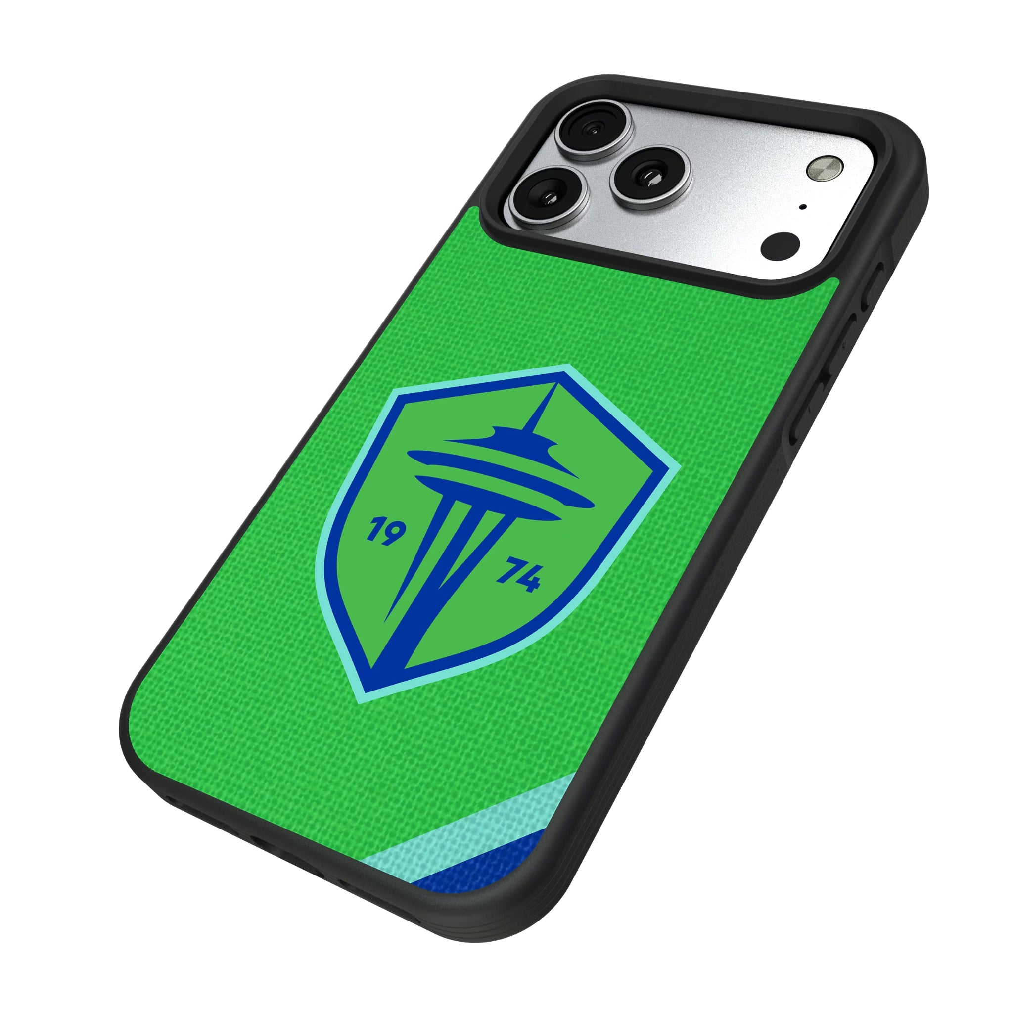 Seattle Sounders FC Diagonal Stripe iPhone Bump Phone Case for Apple iPhone - Isometric View#Device_iPhone 17 Pro Max