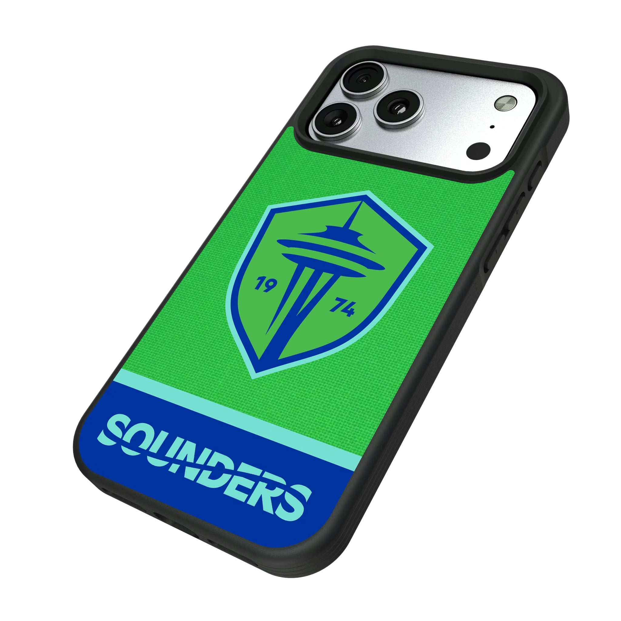 Seattle Sounders FC Endzone Solid iPhone Bump Phone Case for Apple iPhone - Isometric View#Device_iPhone 17 Pro Max