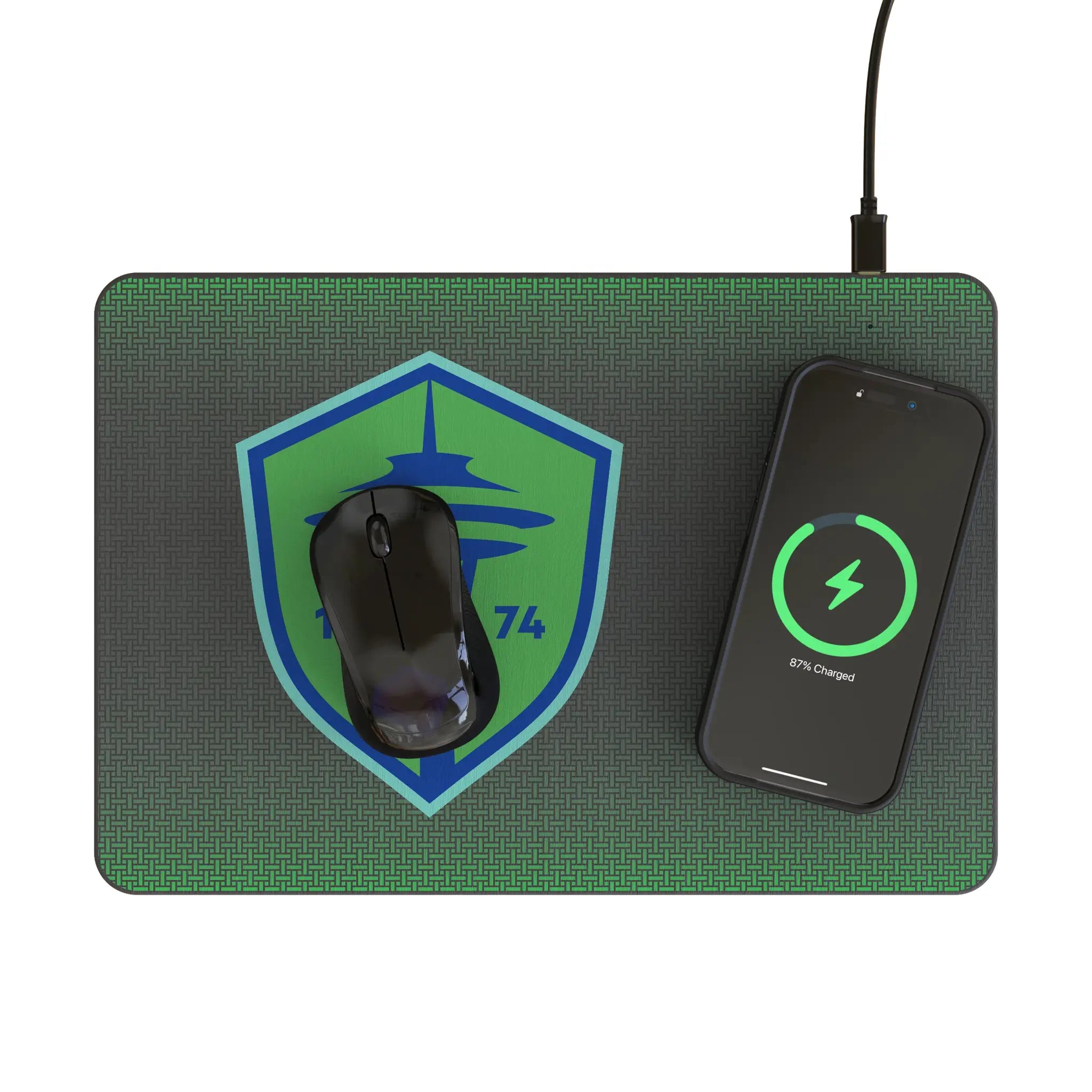 Seattle Sounders FC Linen 15-Watt Wireless Charger and Mouse Pad - Lifestyle