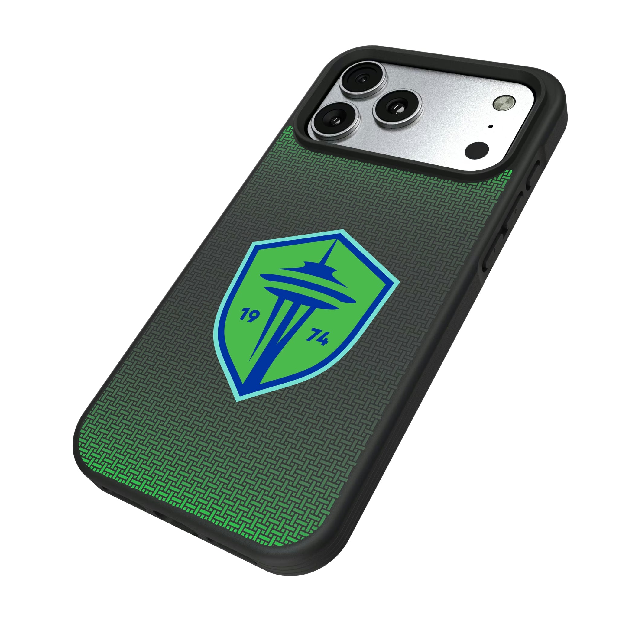 Seattle Sounders FC Linen iPhone Bump Phone Case for Apple iPhone - Isometric View#Device_iPhone 17 Pro Max