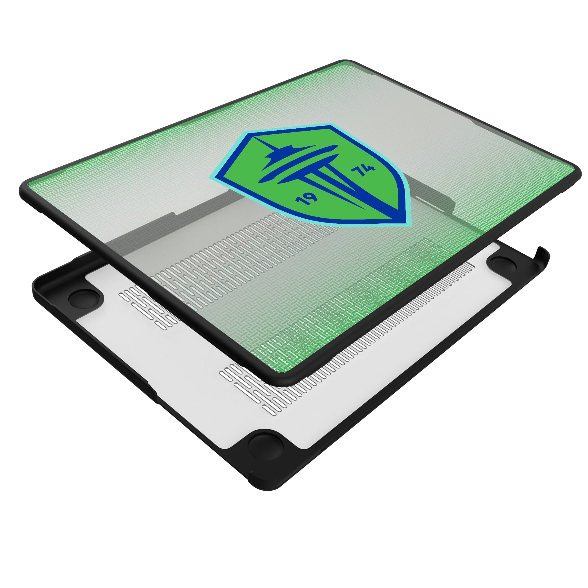 Seattle Sounders FC Linen MacBook Laptop Case for Apple MacBook - Isometric View#Device_MacBook Pro (14-inch, 2021) / MacBook Pro (14-inch, 2023) / MacBook Pro (14-inch, 2024)