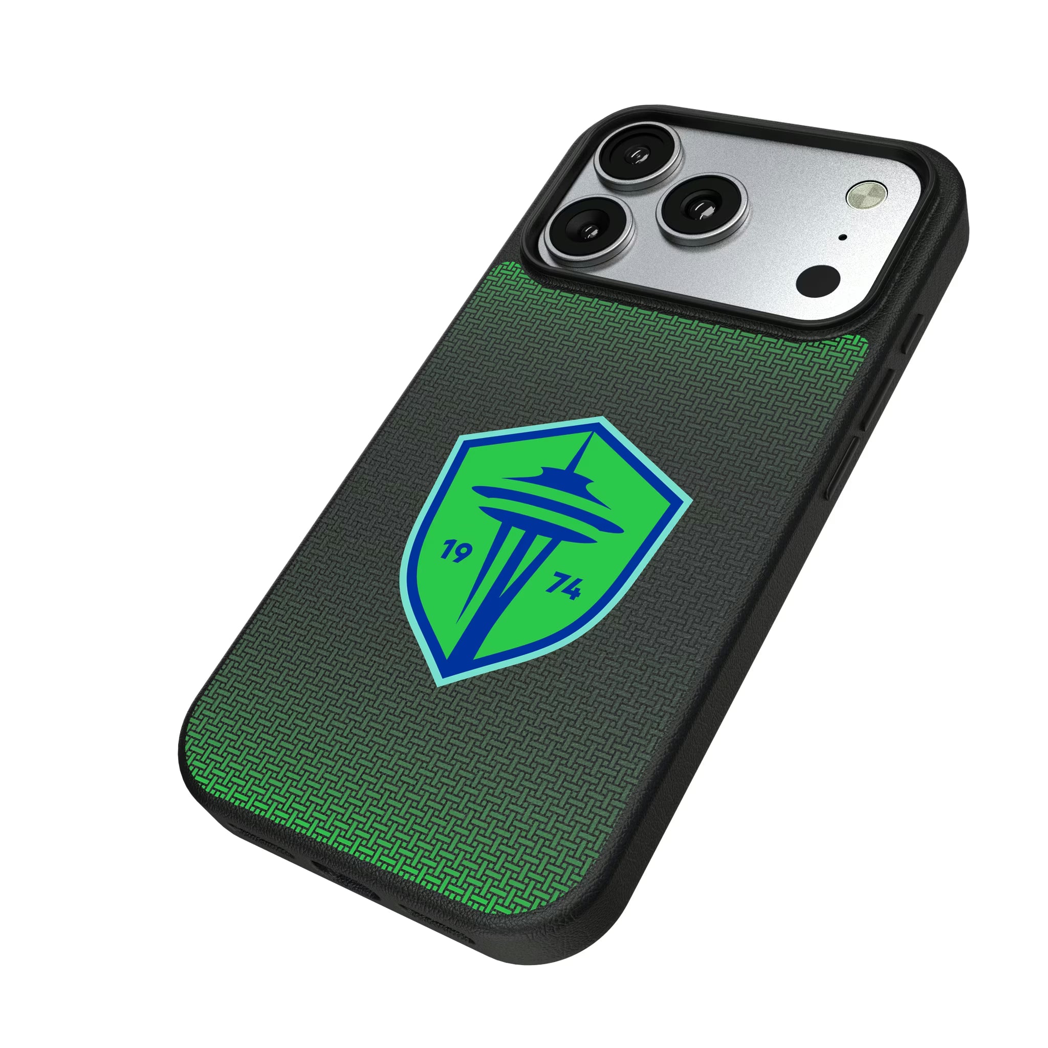 Seattle Sounders FC Linen iPhone MagSafe Compatible Phone Case for Apple iPhone - Isometric View#Device_iPhone 17 Pro