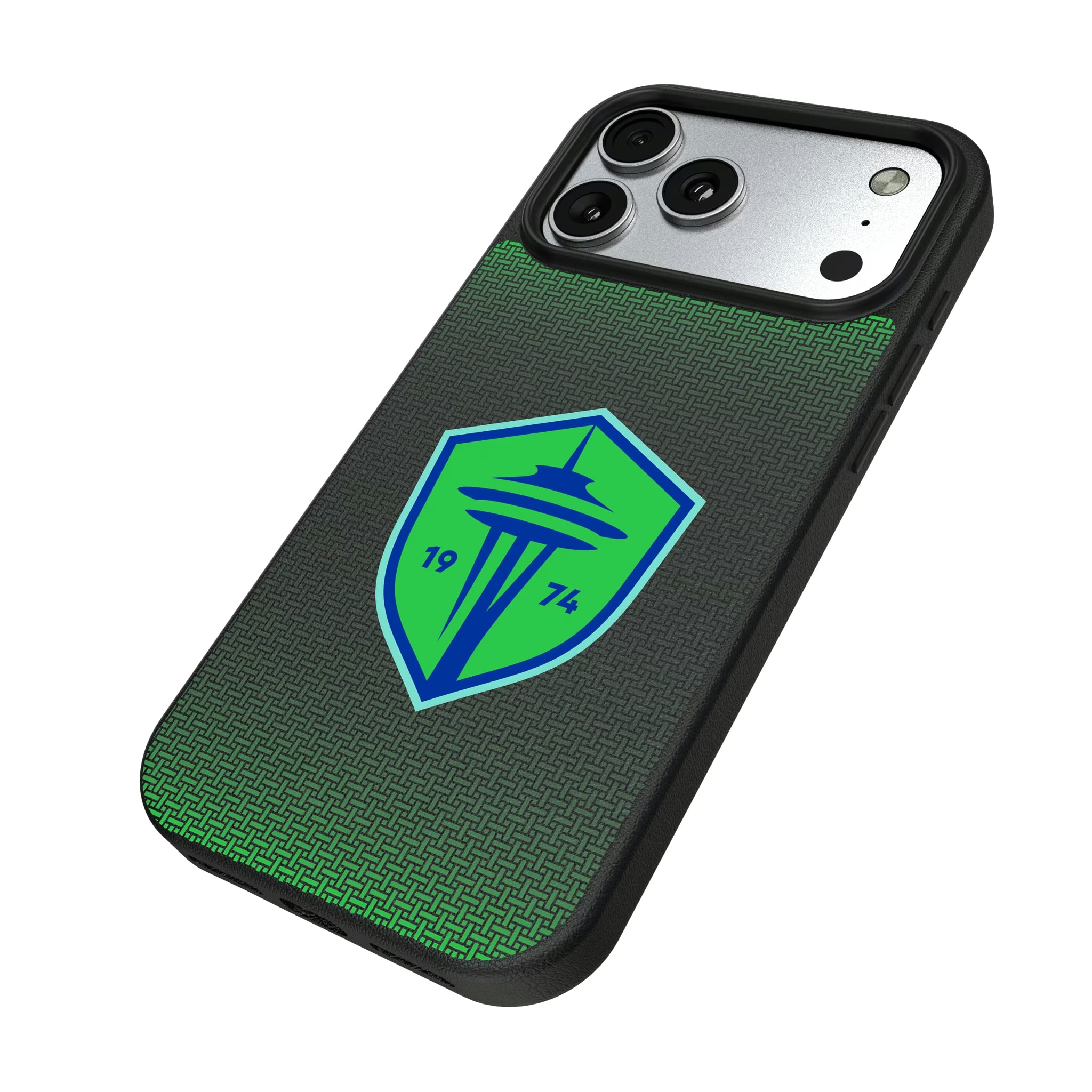 Seattle Sounders FC Linen iPhone MagSafe Compatible Phone Case for Apple iPhone - Isometric View#Device_iPhone 17 Pro Max