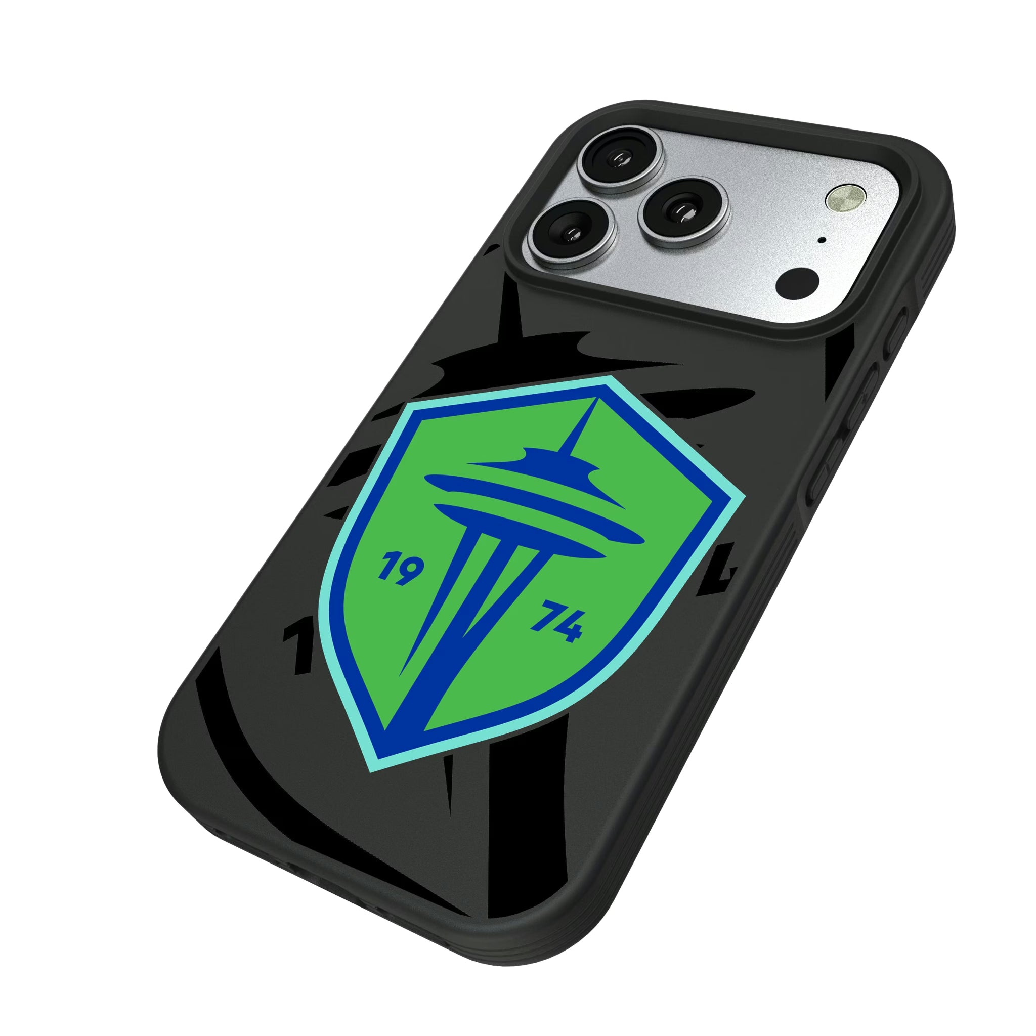 Seattle Sounders FC Monocolor Tilt iPhone Bump Phone Case for Apple iPhone - Isometric View#Device_iPhone 17 Pro