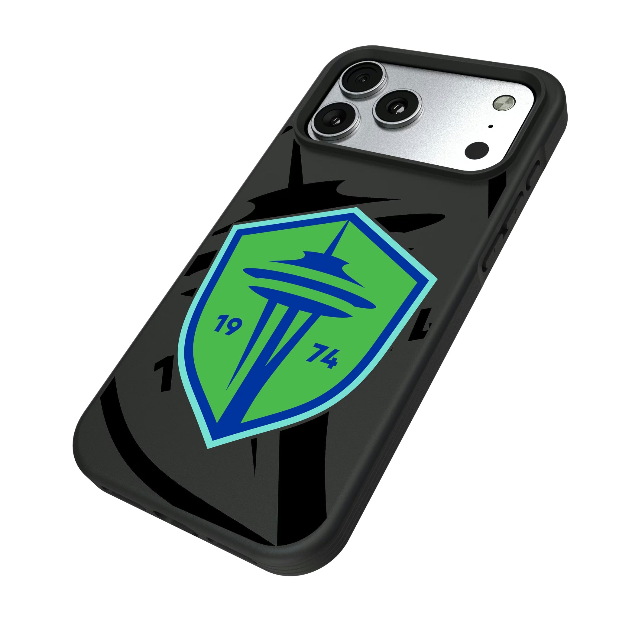 Seattle Sounders FC Monocolor Tilt iPhone Bump Phone Case for Apple iPhone - Isometric View#Device_iPhone 17 Pro Max