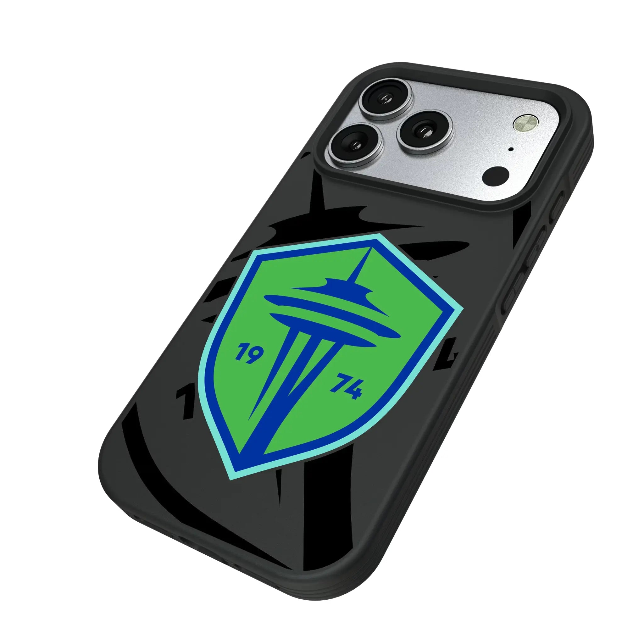 Seattle Sounders FC Monocolor Tilt iPhone Bump Phone Case for Apple iPhone - Isometric View#Device_iPhone 17 Pro
