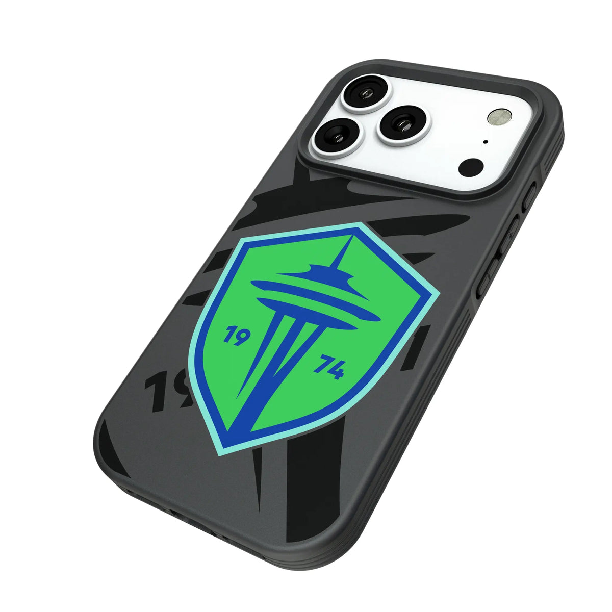 Seattle Sounders FC Monocolor Tilt iPhone Bump Phone Case for Apple iPhone - Isometric View#Device_iPhone 18 Pro