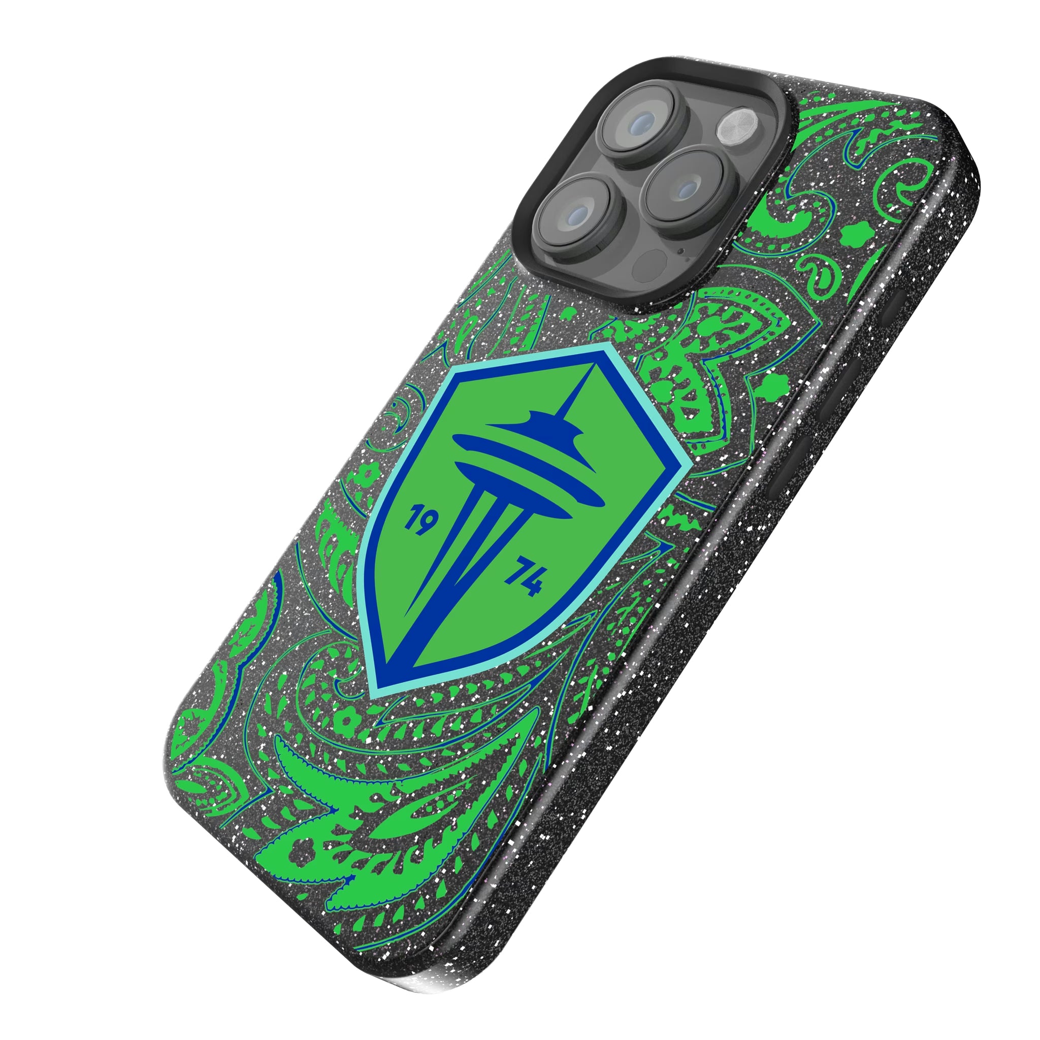 Seattle Sounders FC Paisley iPhone Bling Phone Case for Apple iPhone - Isometric View