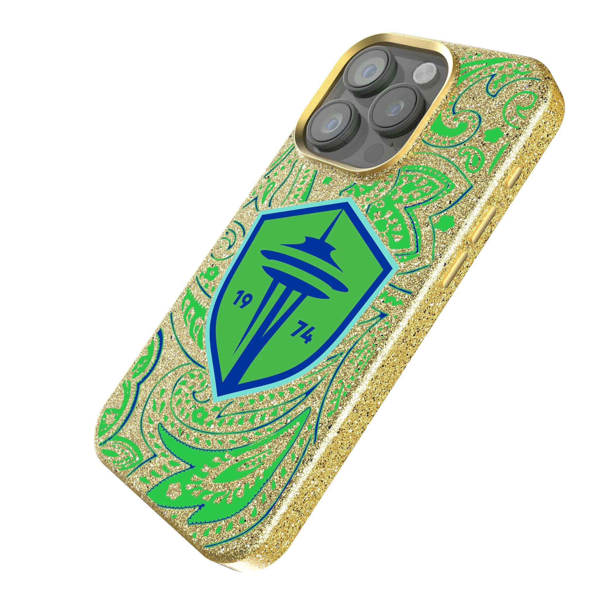 Seattle Sounders FC Paisley iPhone Bling Phone Case for Apple iPhone - Isometric View