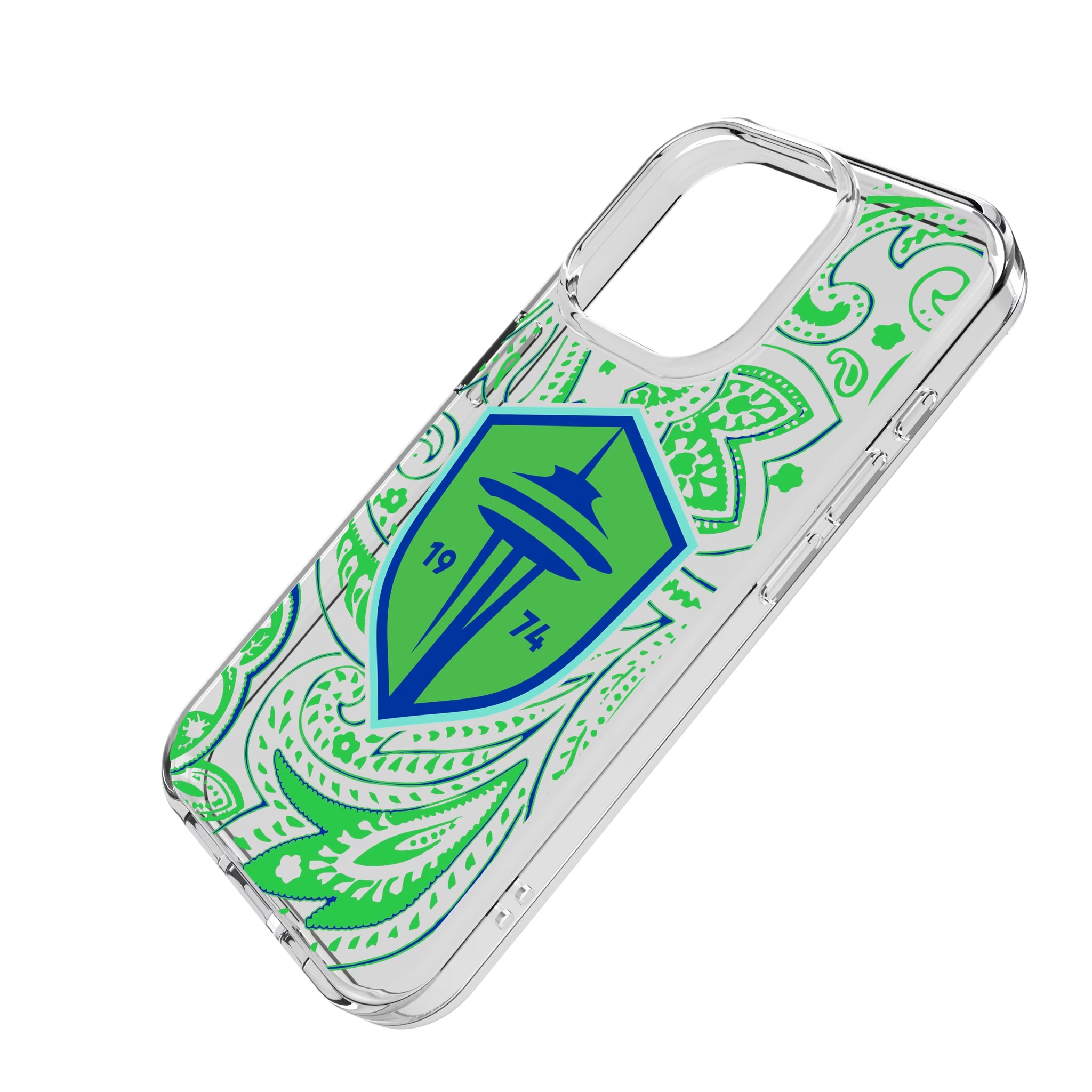 Seattle Sounders FC Paisley iPhone Clear Phone Case for Apple iPhone - Isometric View