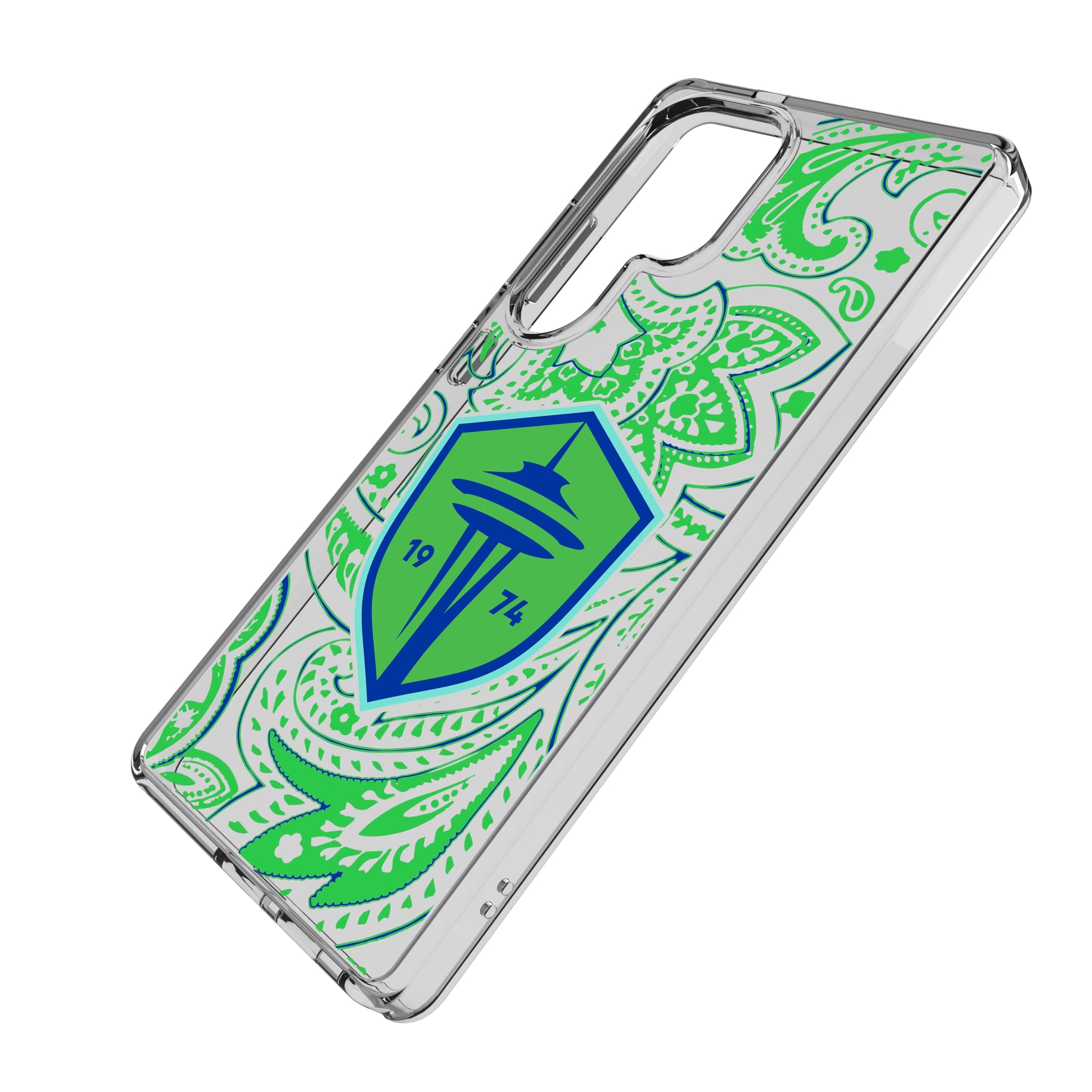 Seattle Sounders FC Paisley Galaxy Clear Phone Case for Samsung Galaxy - Isometric View