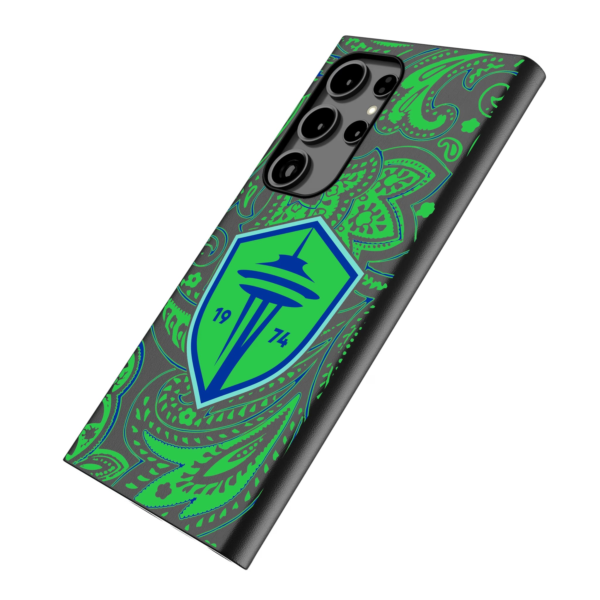 Seattle Sounders FC Paisley Galaxy MagSafe Compatible Phone Case for Samsung Galaxy - Isometric View