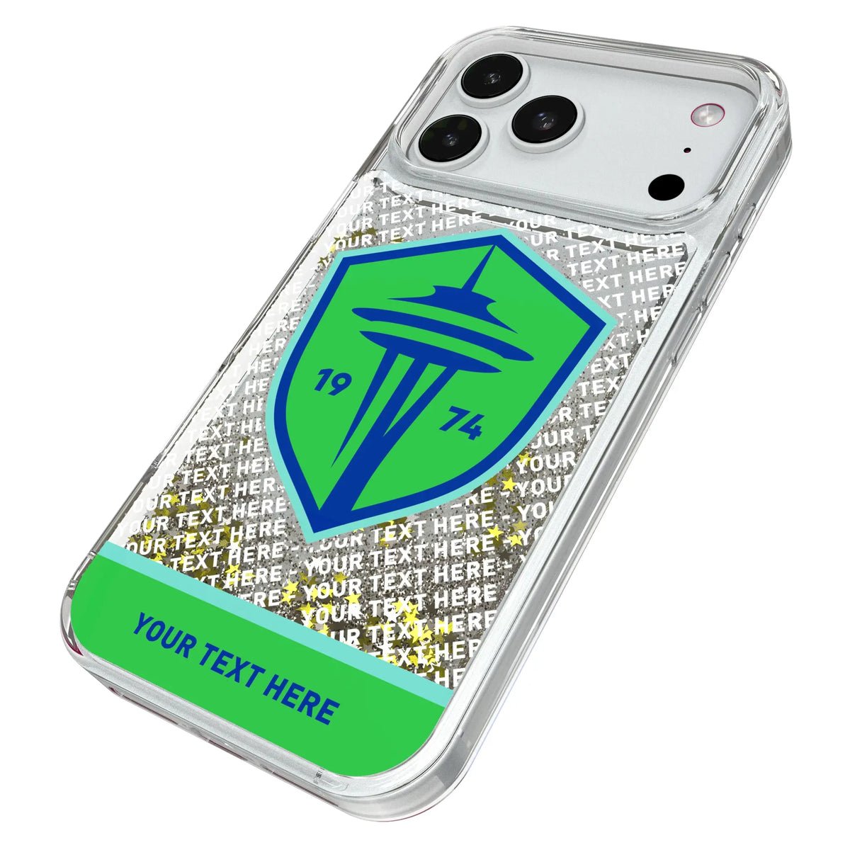 Seattle Sounders FC Personalized EndZone Plus iPhone Glitter Phone Case for Apple iPhone - Isometric View#Device_iPhone 18 Pro Max