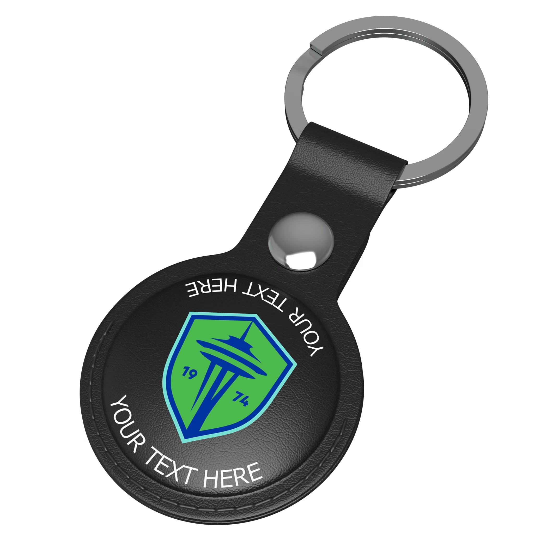 Seattle Sounders FC Personalized Insignia AirTag Black Airtag Holder - Isometric View