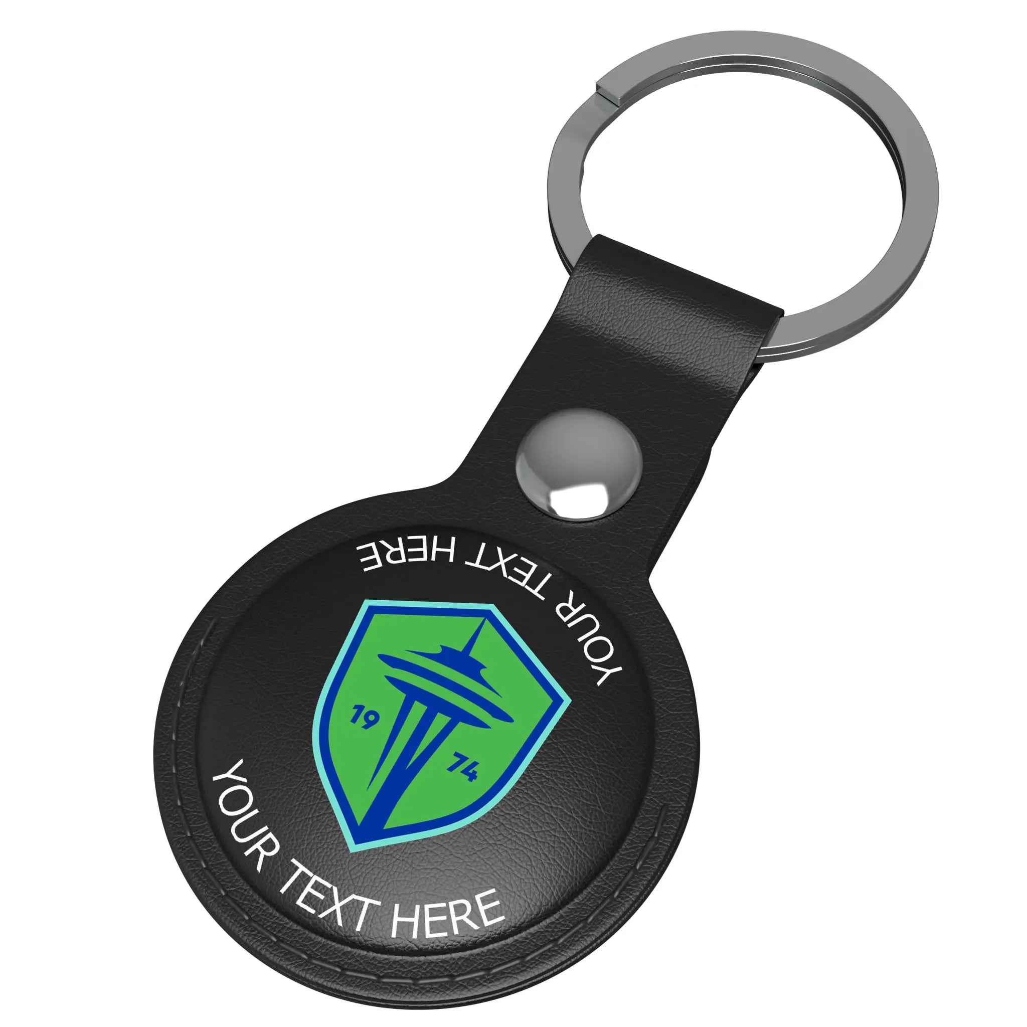 Seattle Sounders FC Personalized Insignia AirTag Black Airtag Holder - Isometric View