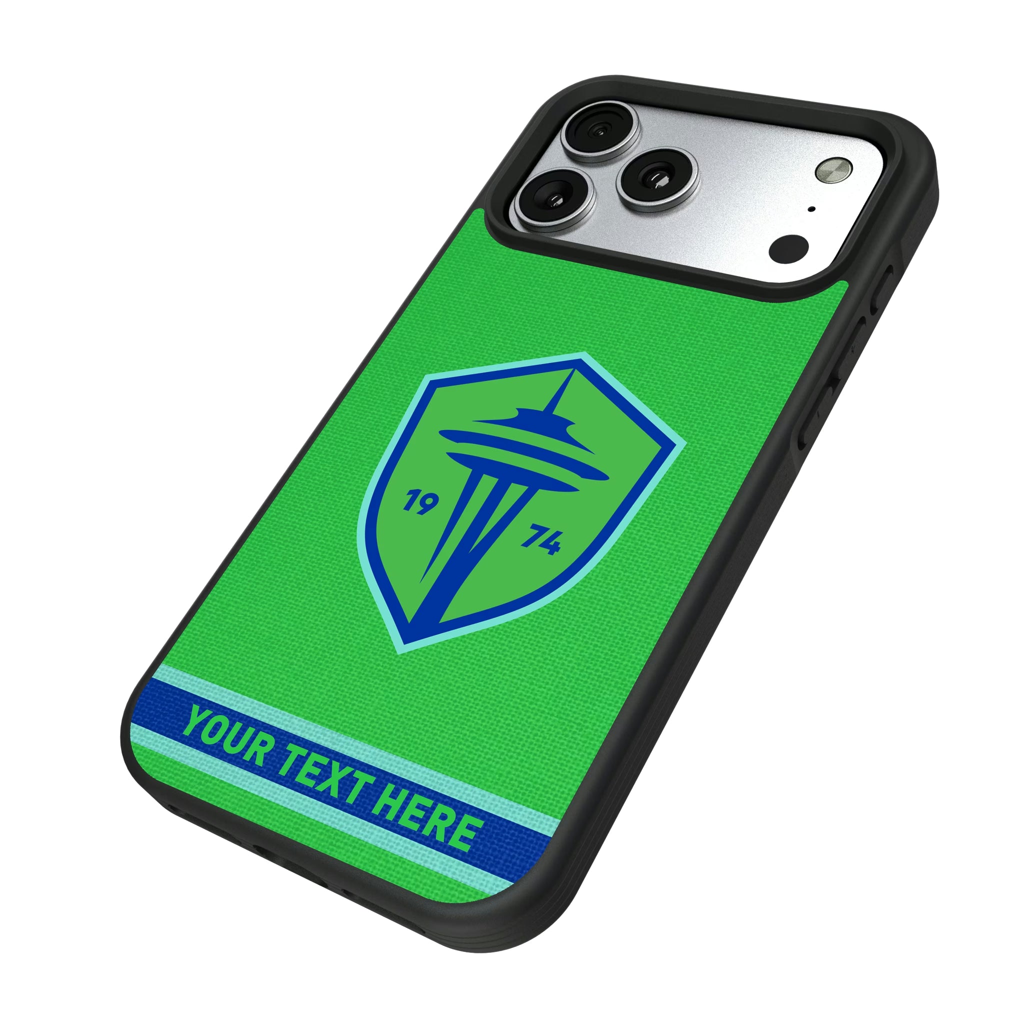 Seattle Sounders FC Personalized Stripe iPhone Bump Phone Case for Apple iPhone - Isometric View#Device_iPhone 17 Pro Max