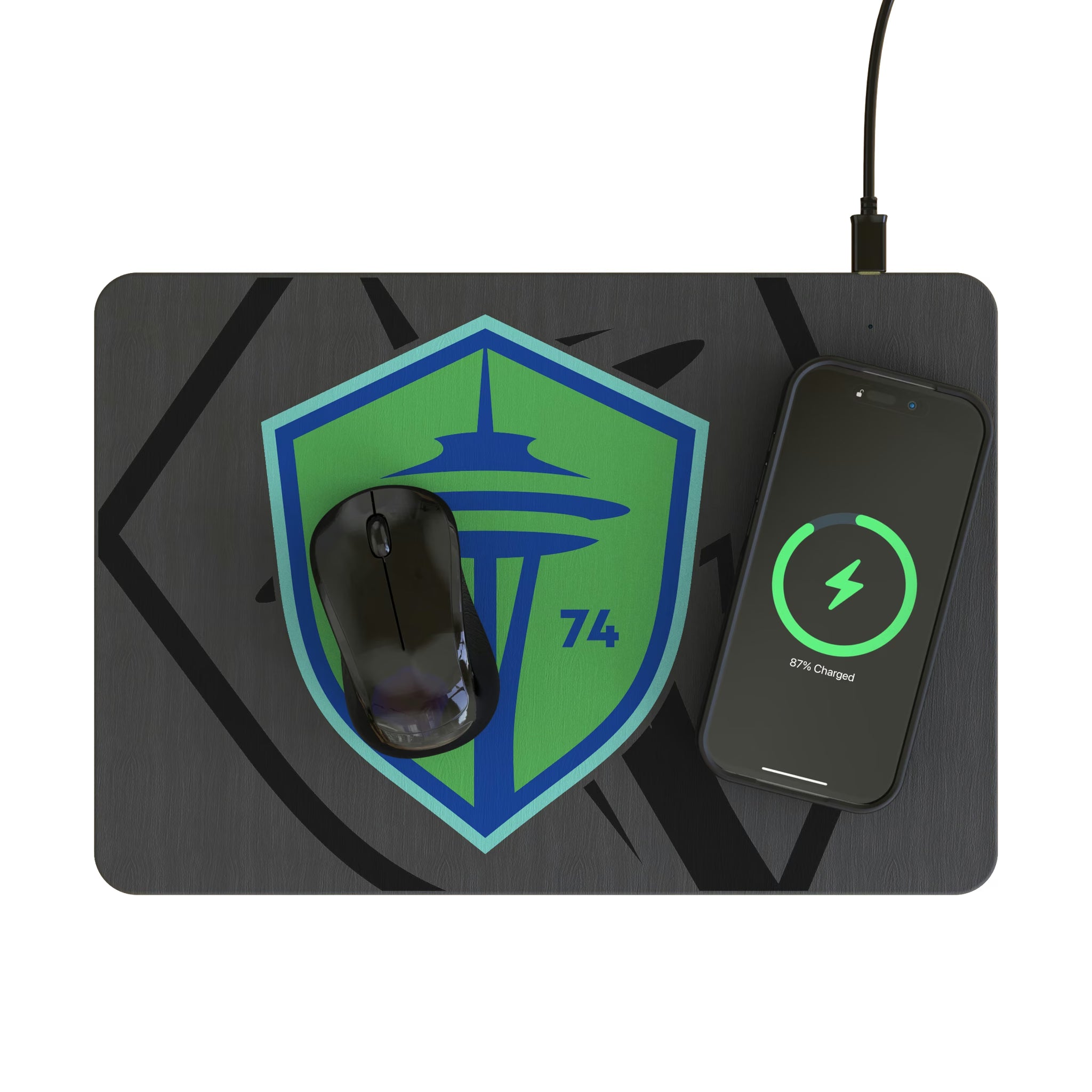 Seattle Sounders FC Personalized Tilt 15-Watt Wireless Charger and Mouse Pad - Lifestyle