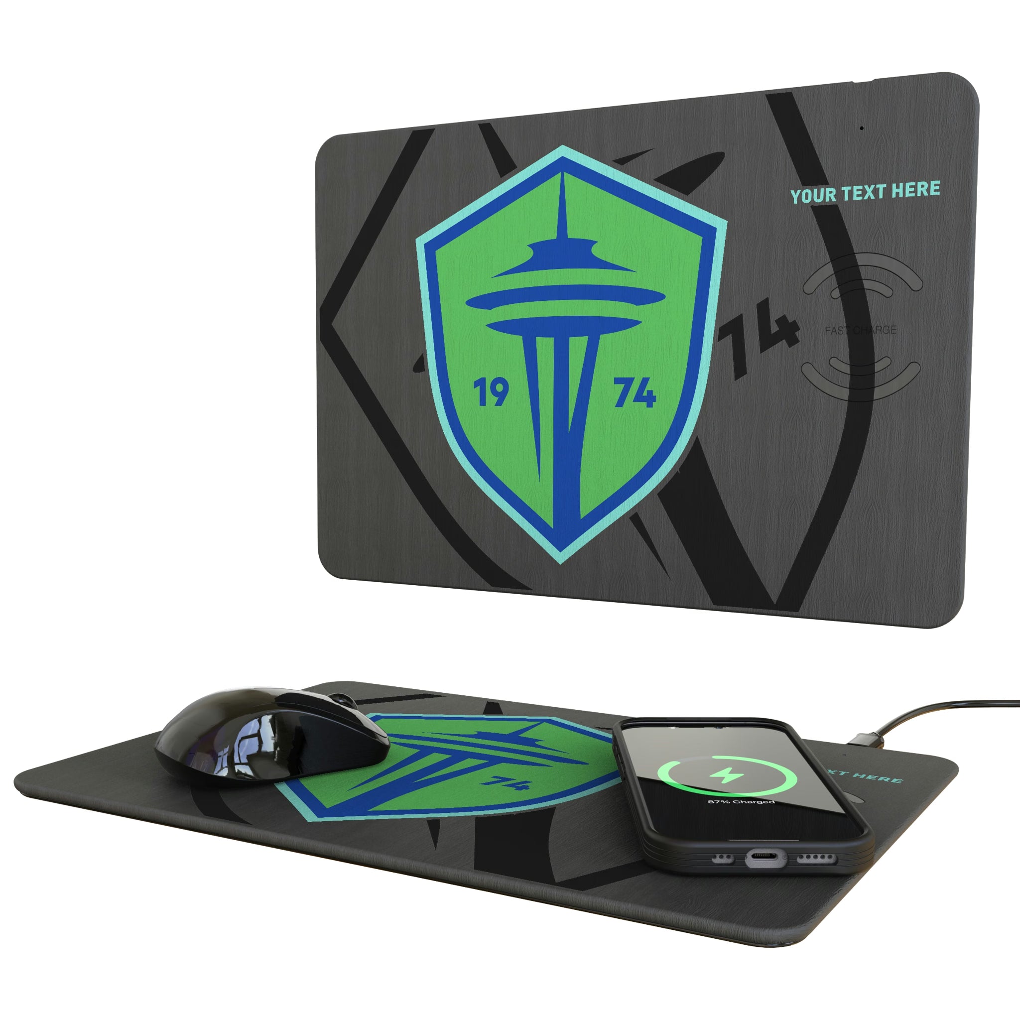 Seattle Sounders FC Personalized Tilt 15-Watt Wireless Charger and Mouse Pad