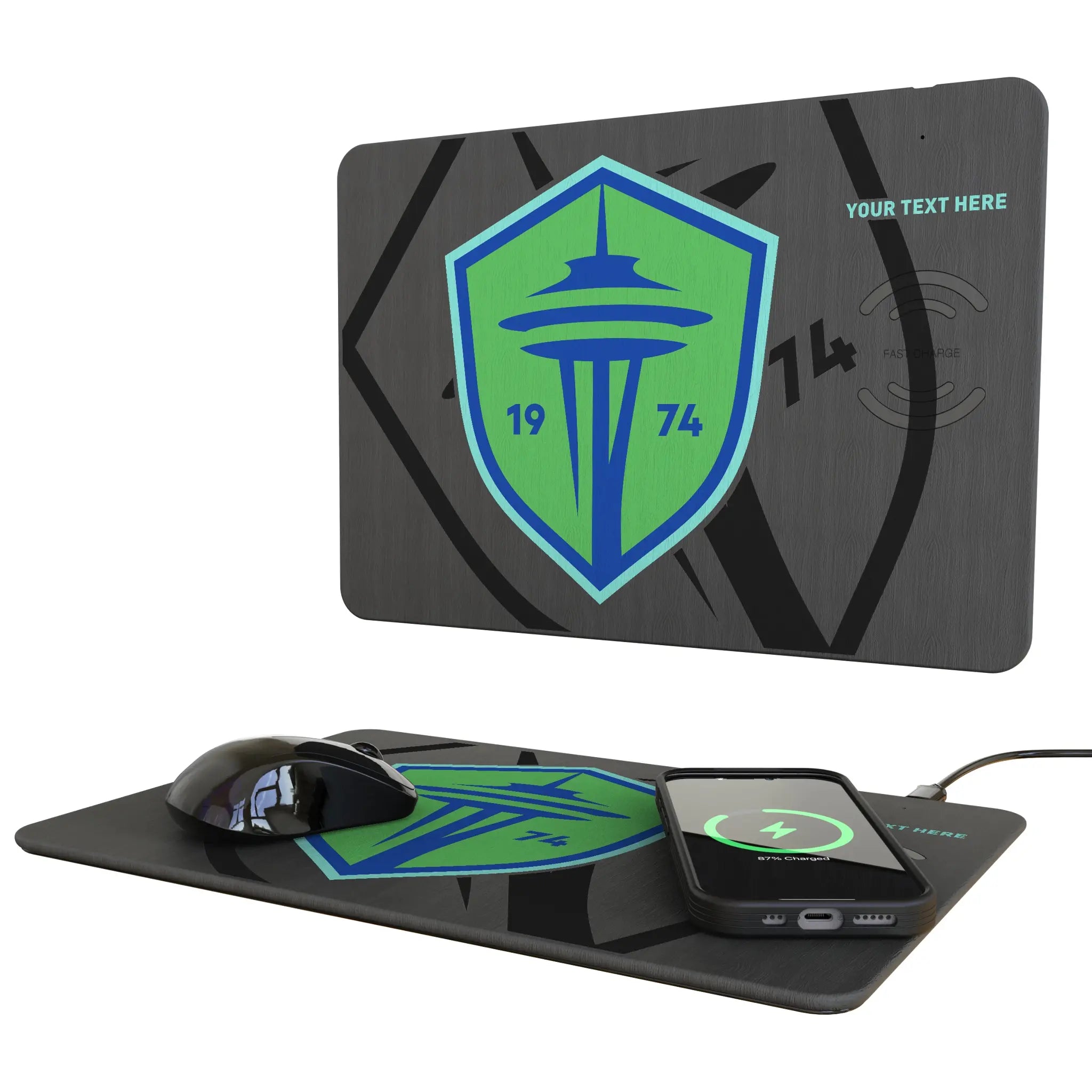 Seattle Sounders FC Personalized Tilt 15-Watt Wireless Charger and Mouse Pad
