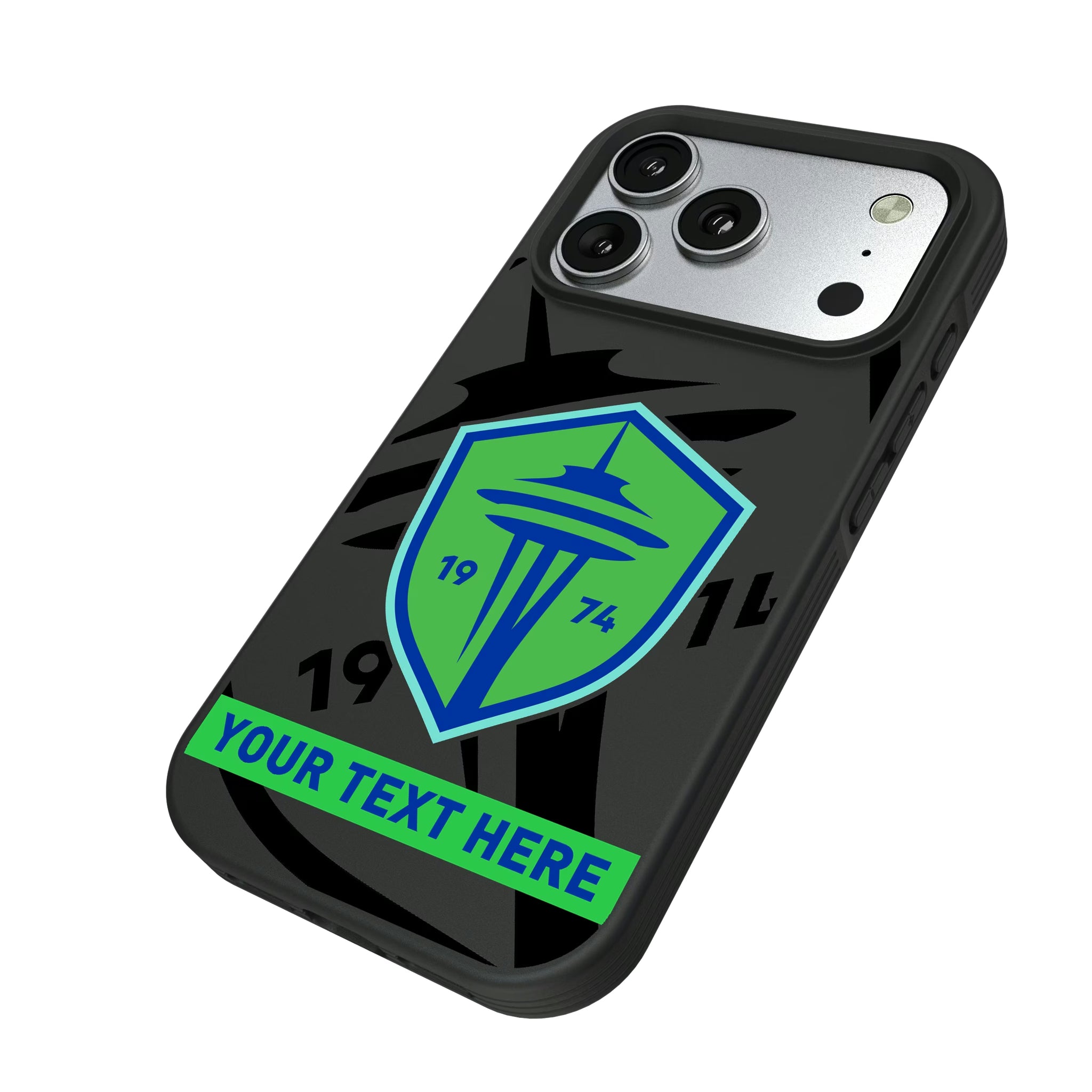 Seattle Sounders FC Personalized Tilt iPhone Bump Phone Case for Apple iPhone - Isometric View#Device_iPhone 17 Pro