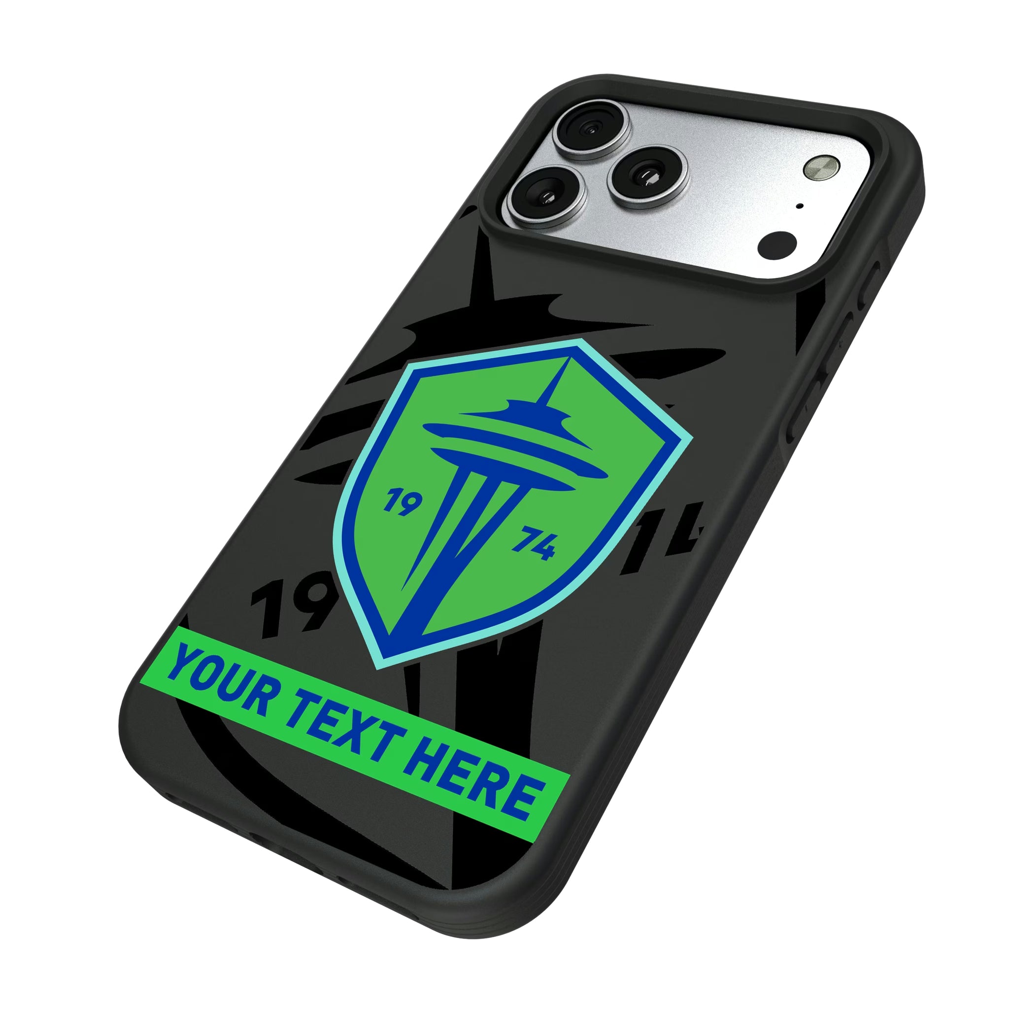 Seattle Sounders FC Personalized Tilt iPhone Bump Phone Case for Apple iPhone - Isometric View#Device_iPhone 17 Pro Max