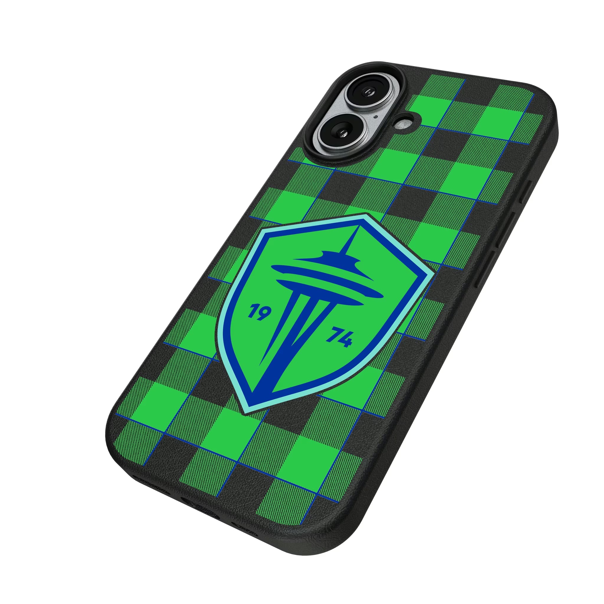 Seattle Sounders FC Plaid iPhone MagSafe Compatible Phone Case for Apple iPhone - Isometric View#Device_iPhone 17