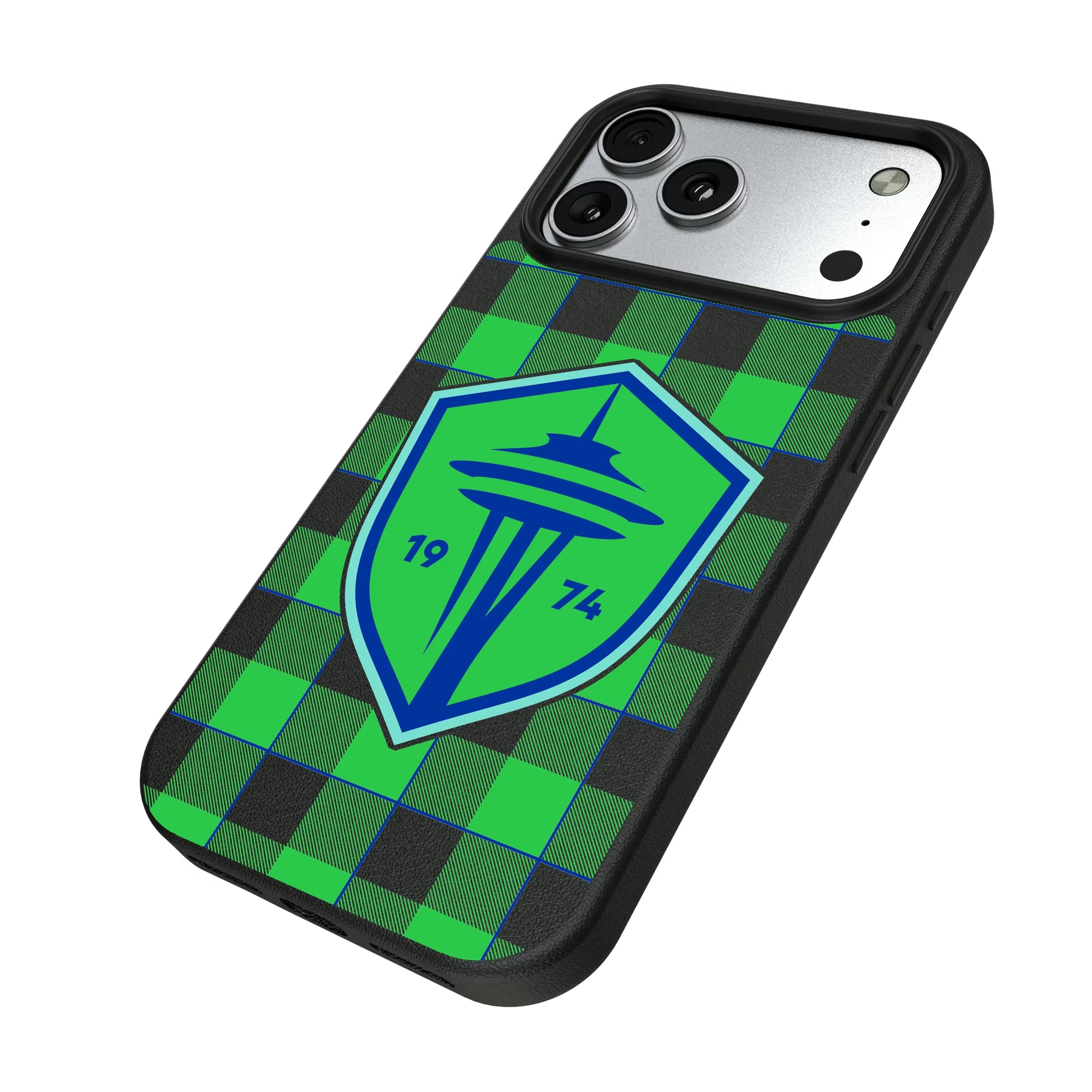 Seattle Sounders FC Plaid iPhone MagSafe Compatible Phone Case for Apple iPhone - Isometric View#Device_iPhone 17 Pro Max