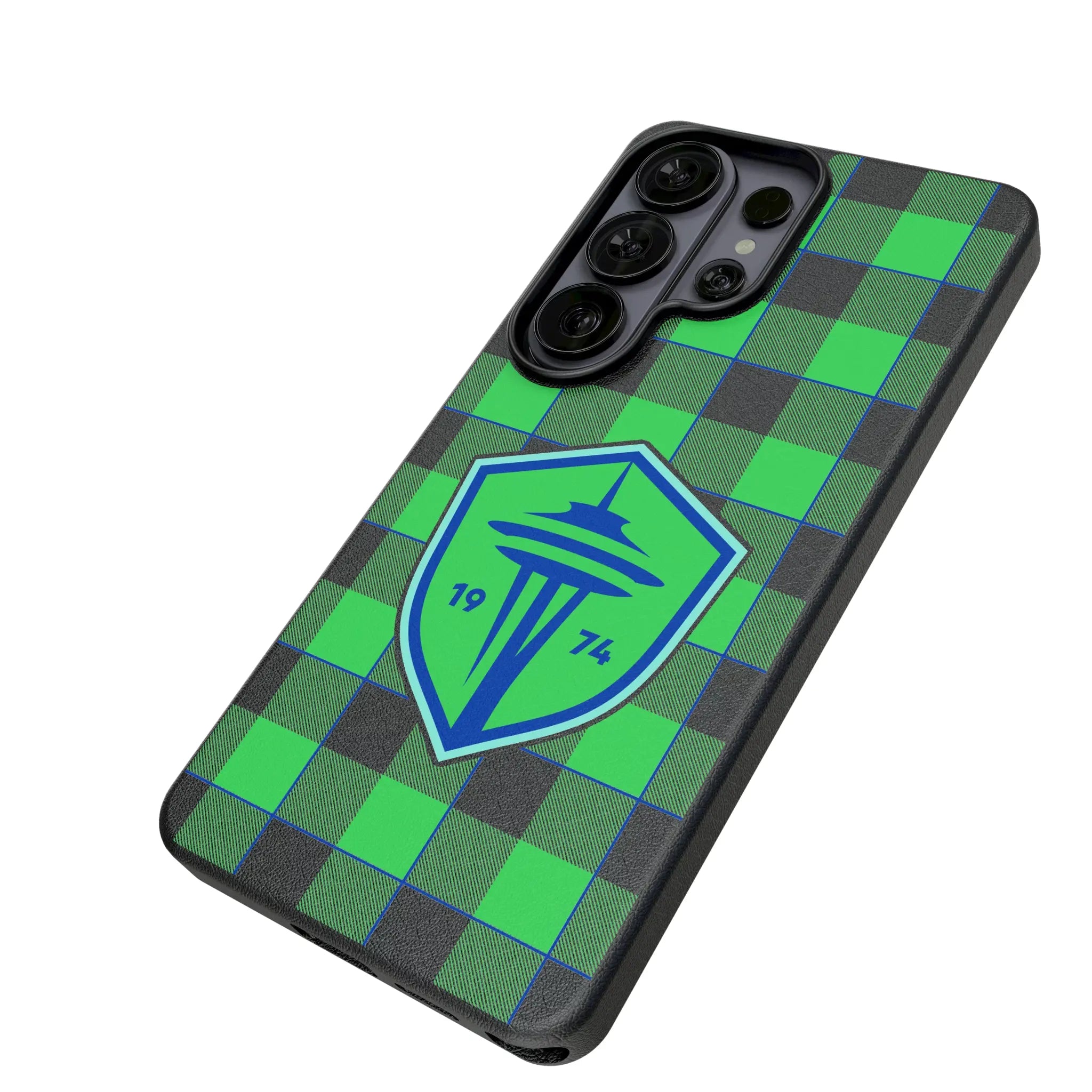 Seattle Sounders FC Plaid Galaxy MagSafe Compatible Phone Case for Samsung Galaxy - Isometric View#Device_Galaxy S26 Ultra
