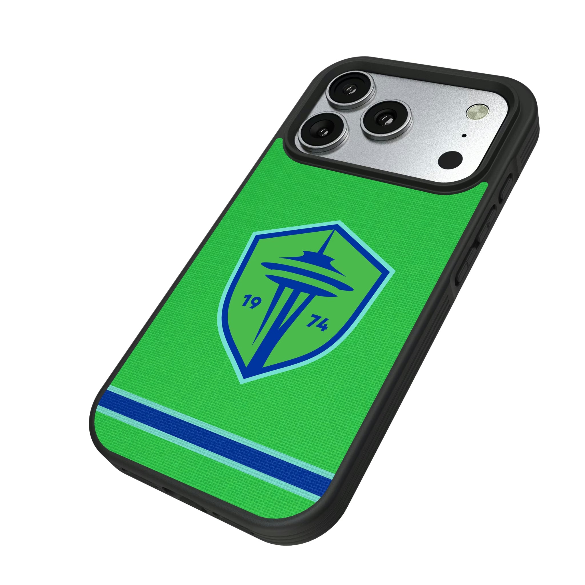 Seattle Sounders FC Stripe iPhone Bump Phone Case for Apple iPhone - Isometric View#Device_iPhone 17 Pro