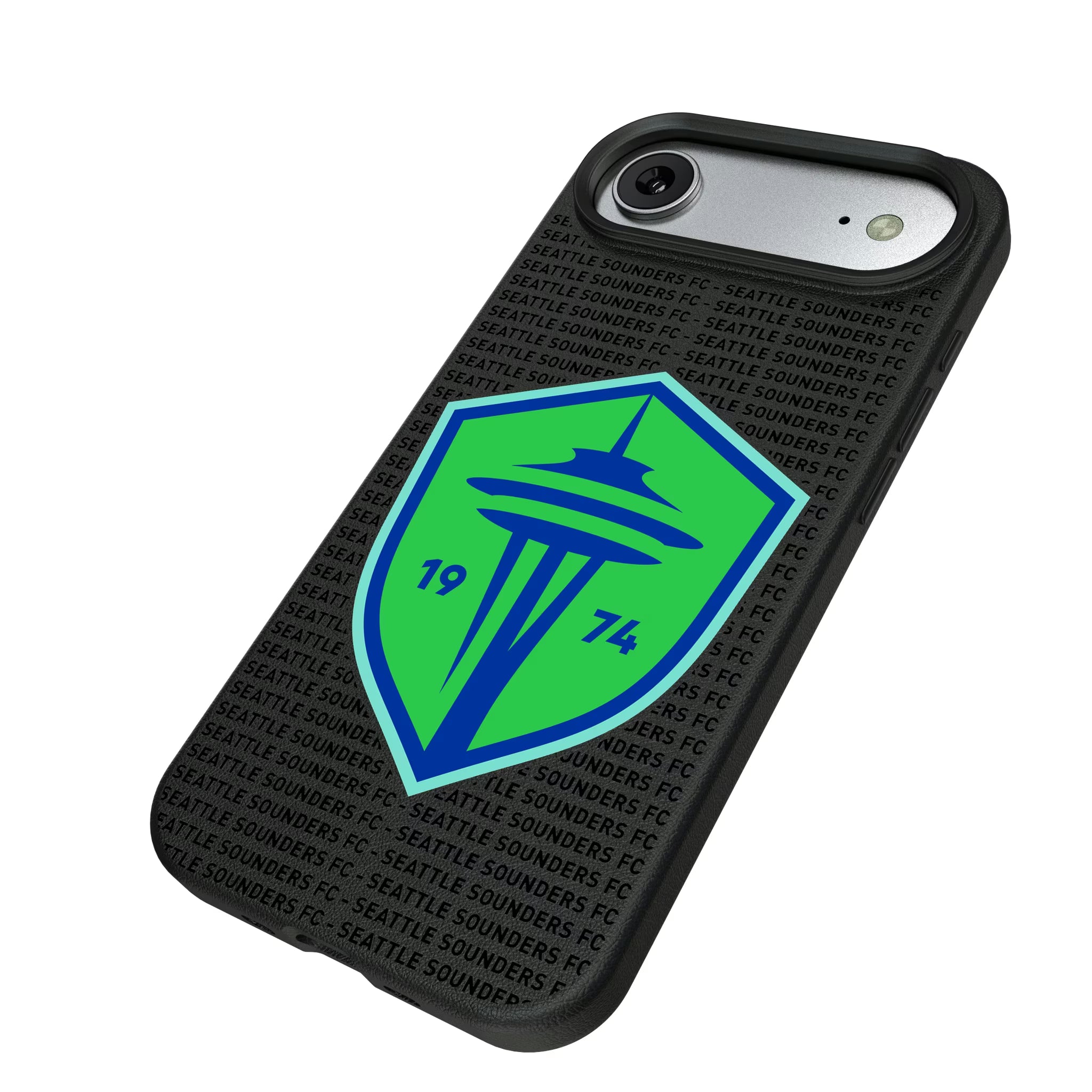 Seattle Sounders FC Text Backdrop iPhone MagSafe Compatible Phone Case for Apple iPhone - Isometric View#Device_iPhone Air