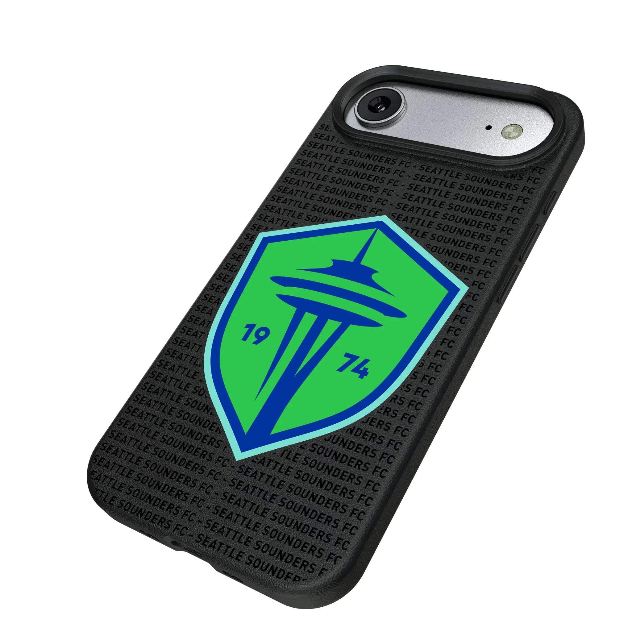 Seattle Sounders FC Text Backdrop iPhone MagSafe Compatible Phone Case for Apple iPhone - Isometric View#Device_iPhone Air