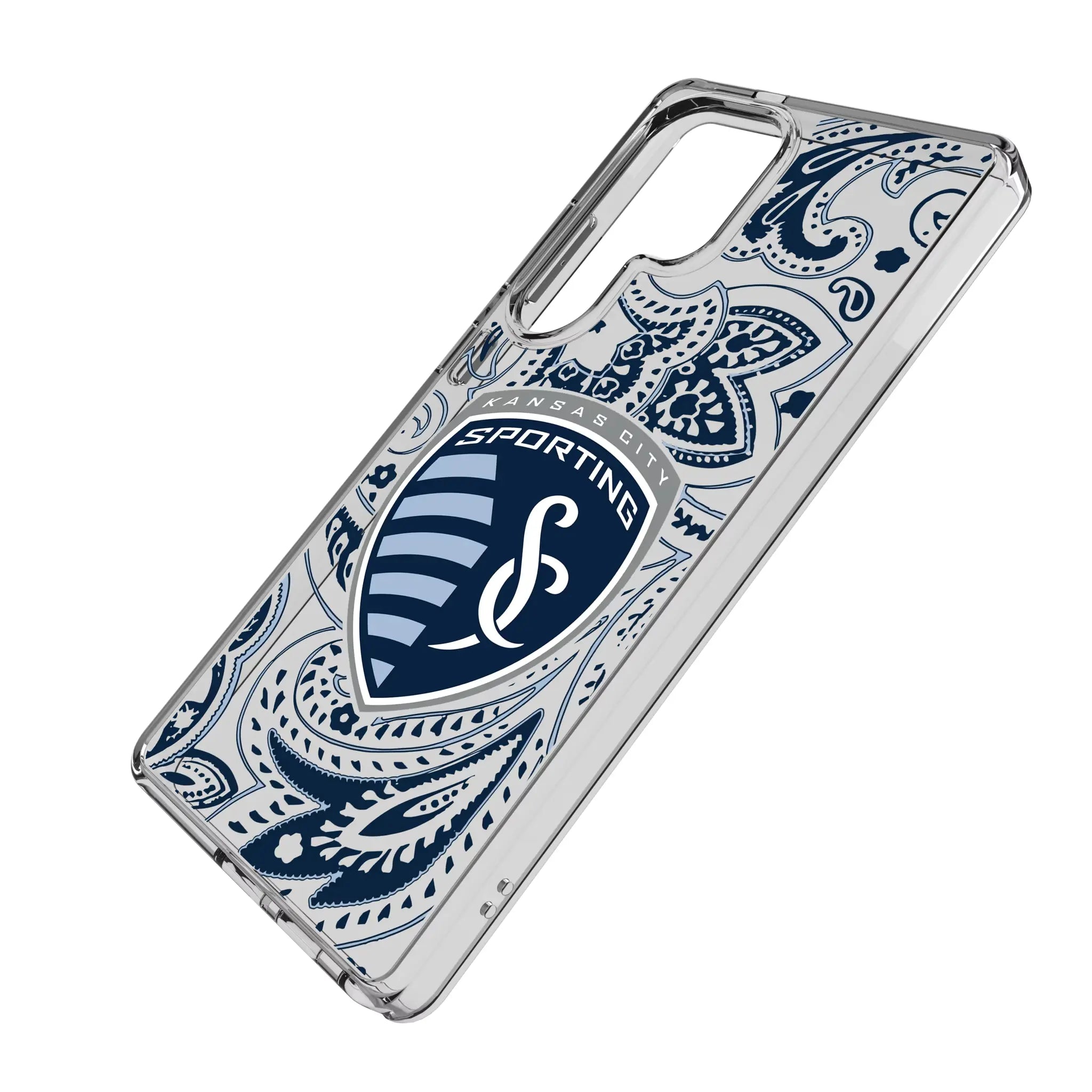 Sporting Kansas City Paisley Galaxy Clear Phone Case for Samsung Galaxy - Isometric View#Device_Galaxy S25 Ultra