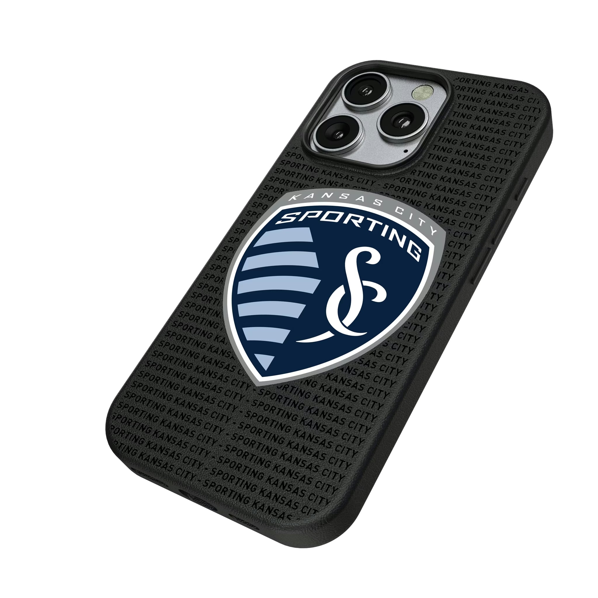 Sporting Kansas City Text Backdrop iPhone MagSafe Compatible Phone Case for Apple iPhone - Isometric View