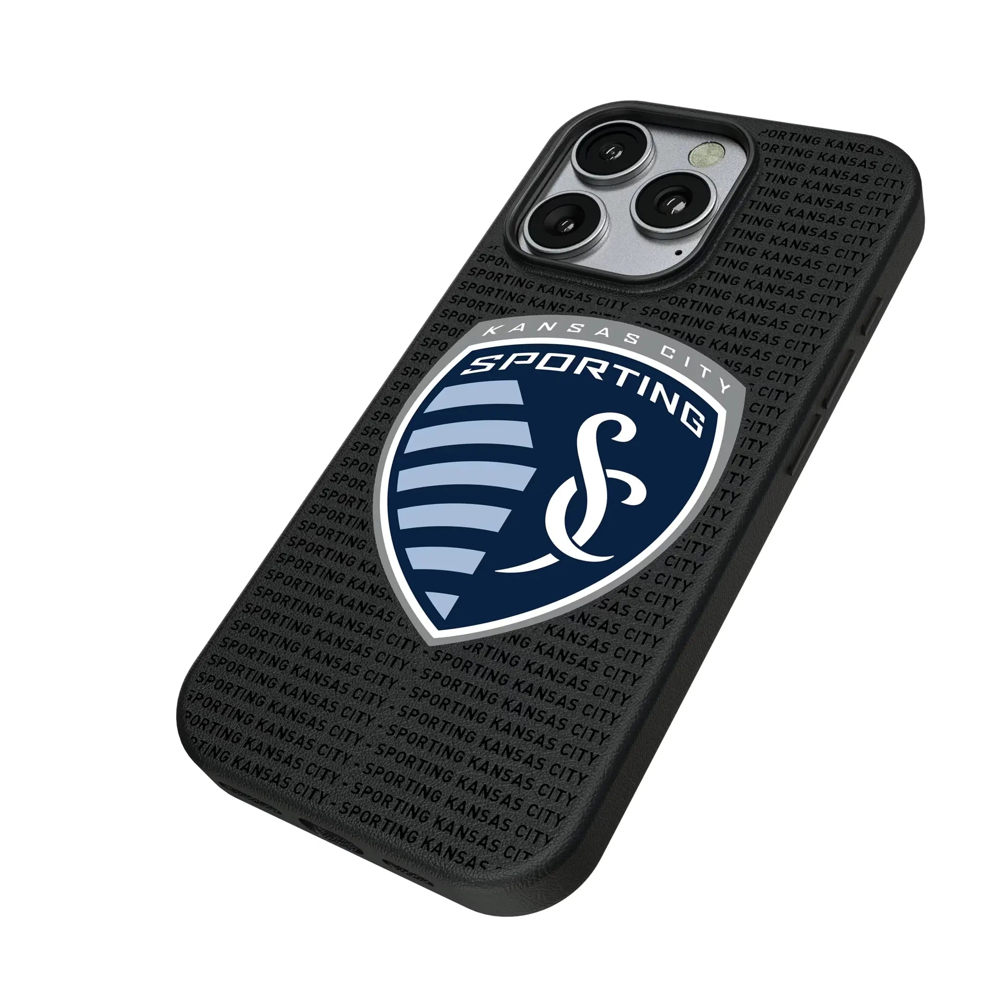 Sporting Kansas City Text Backdrop iPhone MagSafe Compatible Phone Case for Apple iPhone - Isometric View