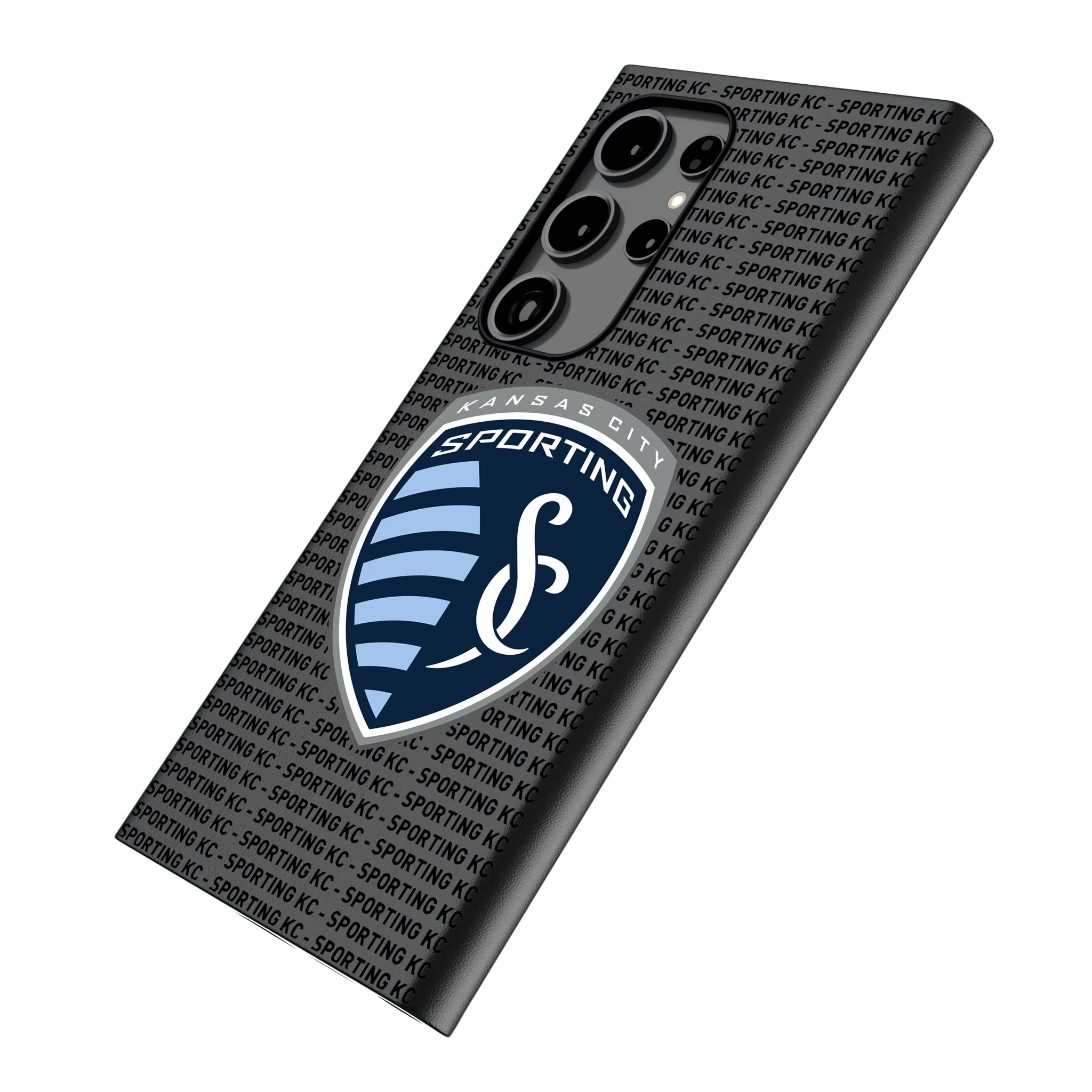 Sporting Kansas City Text Backdrop Galaxy MagSafe Compatible Phone Case for Samsung Galaxy - Isometric View