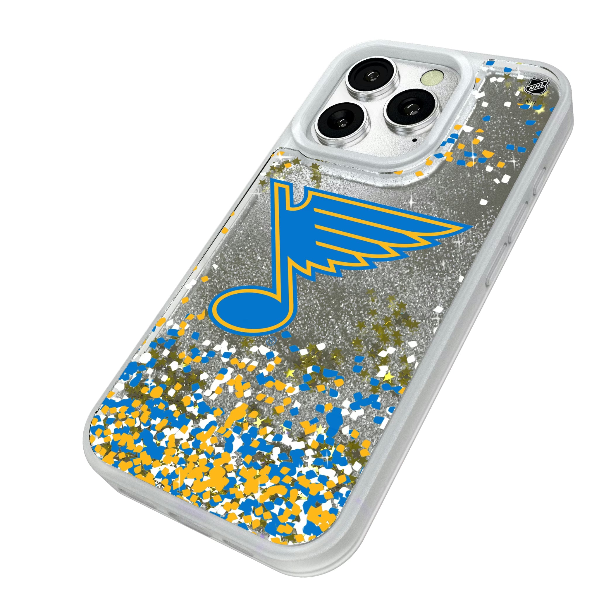 St. Louis Blues Confetti iPhone Glitter Phone Case for Apple iPhone - Isometric View#Device_iPhone 16 Pro