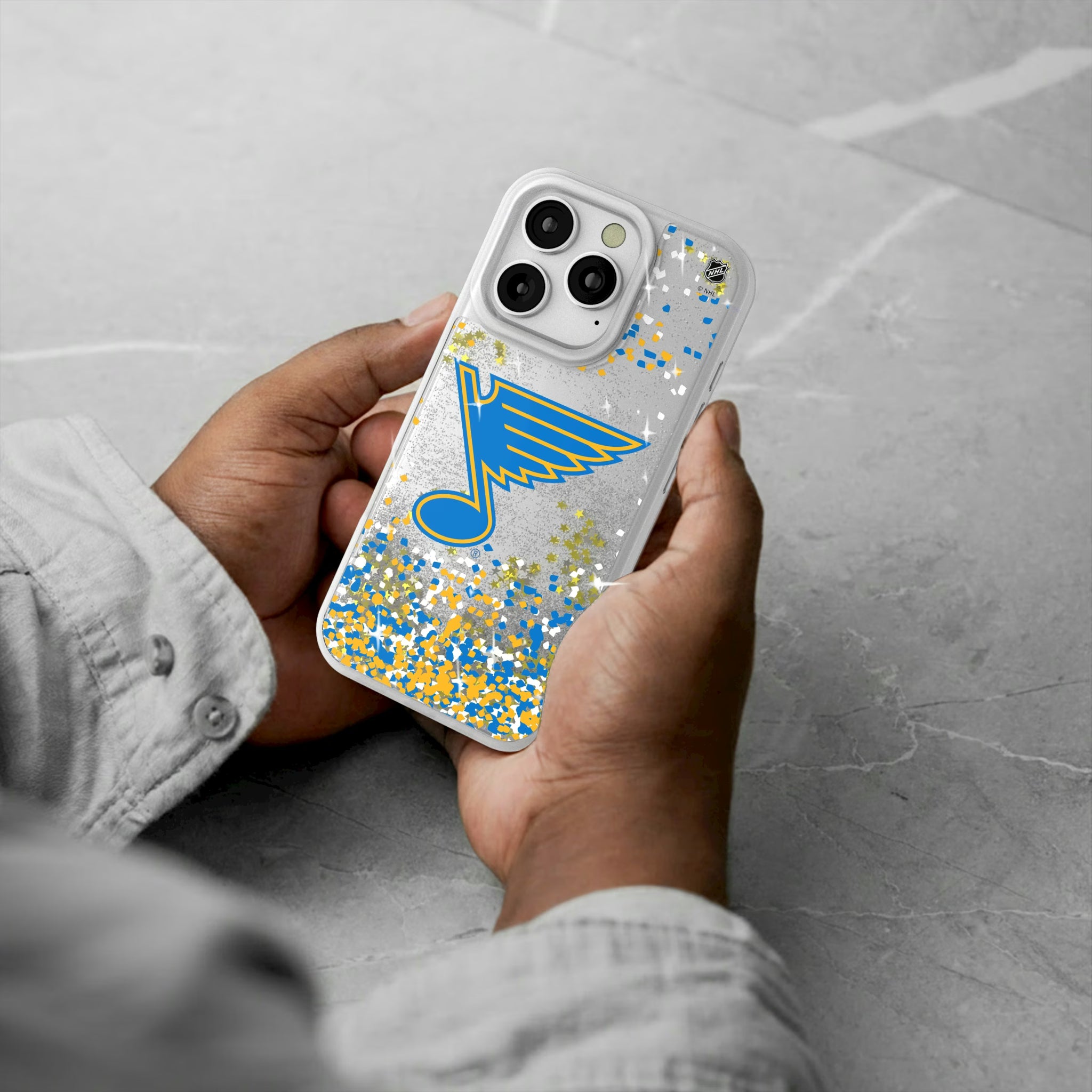 St. Louis Blues Confetti iPhone Glitter Phone Case for Apple iPhone - Lifestyle#Device_iPhone 16 Pro