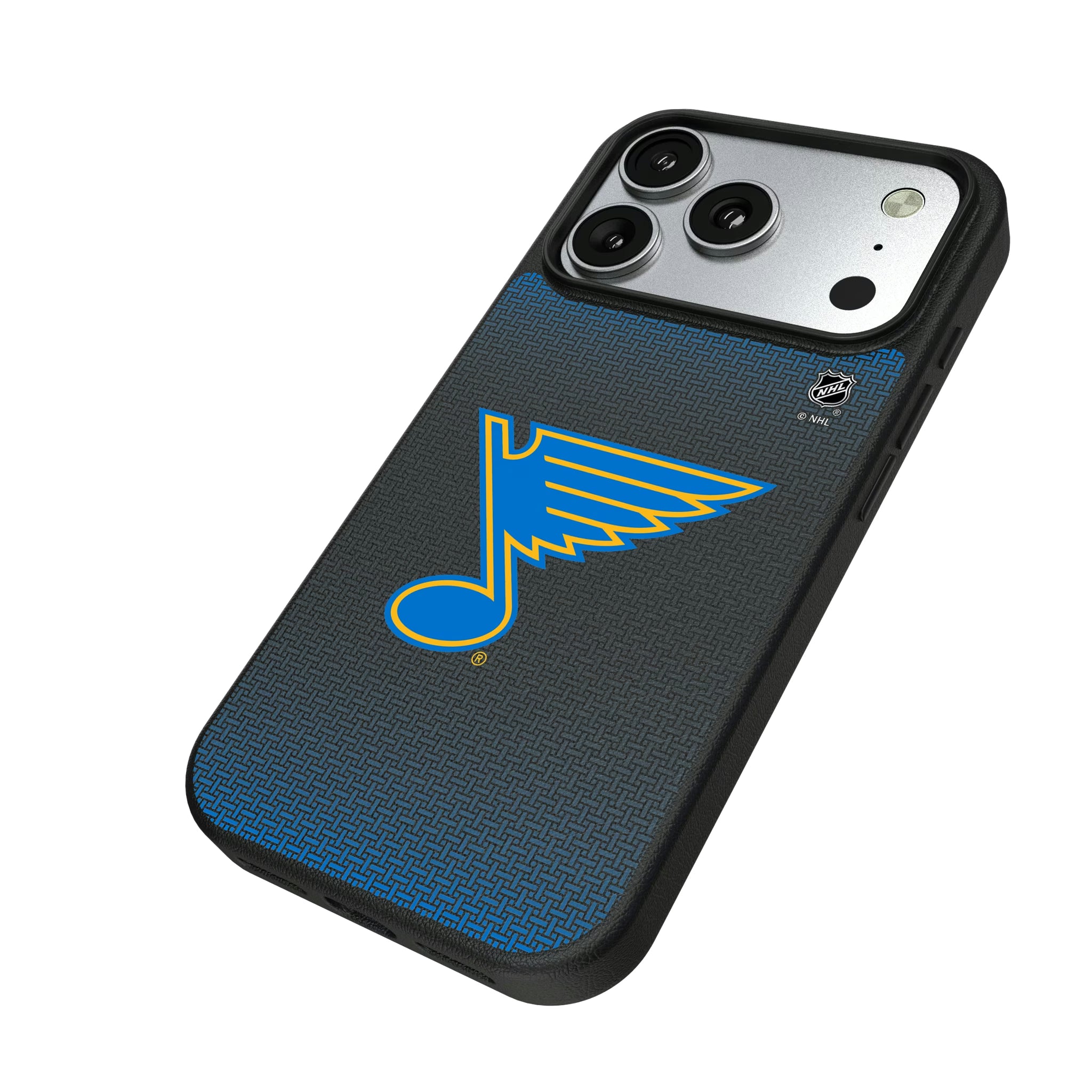 St. Louis Blues Linen iPhone MagSafe Compatible Phone Case for Apple iPhone - Isometric View#Device_iPhone 17 Pro