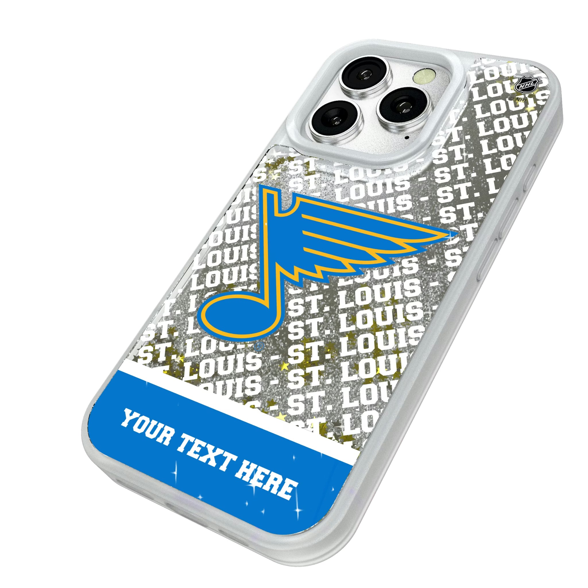 St. Louis Blues Personalized EndZone Plus iPhone Glitter Phone Case for Apple iPhone - Isometric View#Device_iPhone 16 Pro