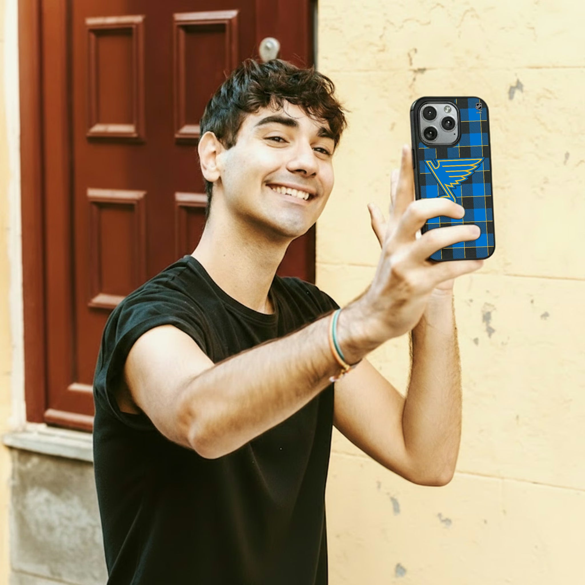 St. Louis Blues Plaid iPhone MagSafe Compatible Phone Case for Apple iPhone - Lifestyle