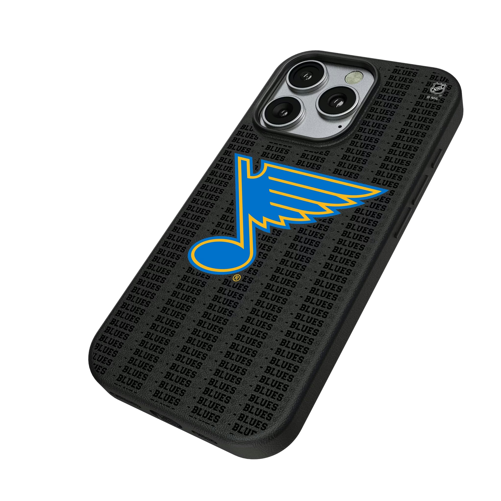 St. Louis Blues Text Backdrop iPhone MagSafe Compatible Phone Case for Apple iPhone - Isometric View
