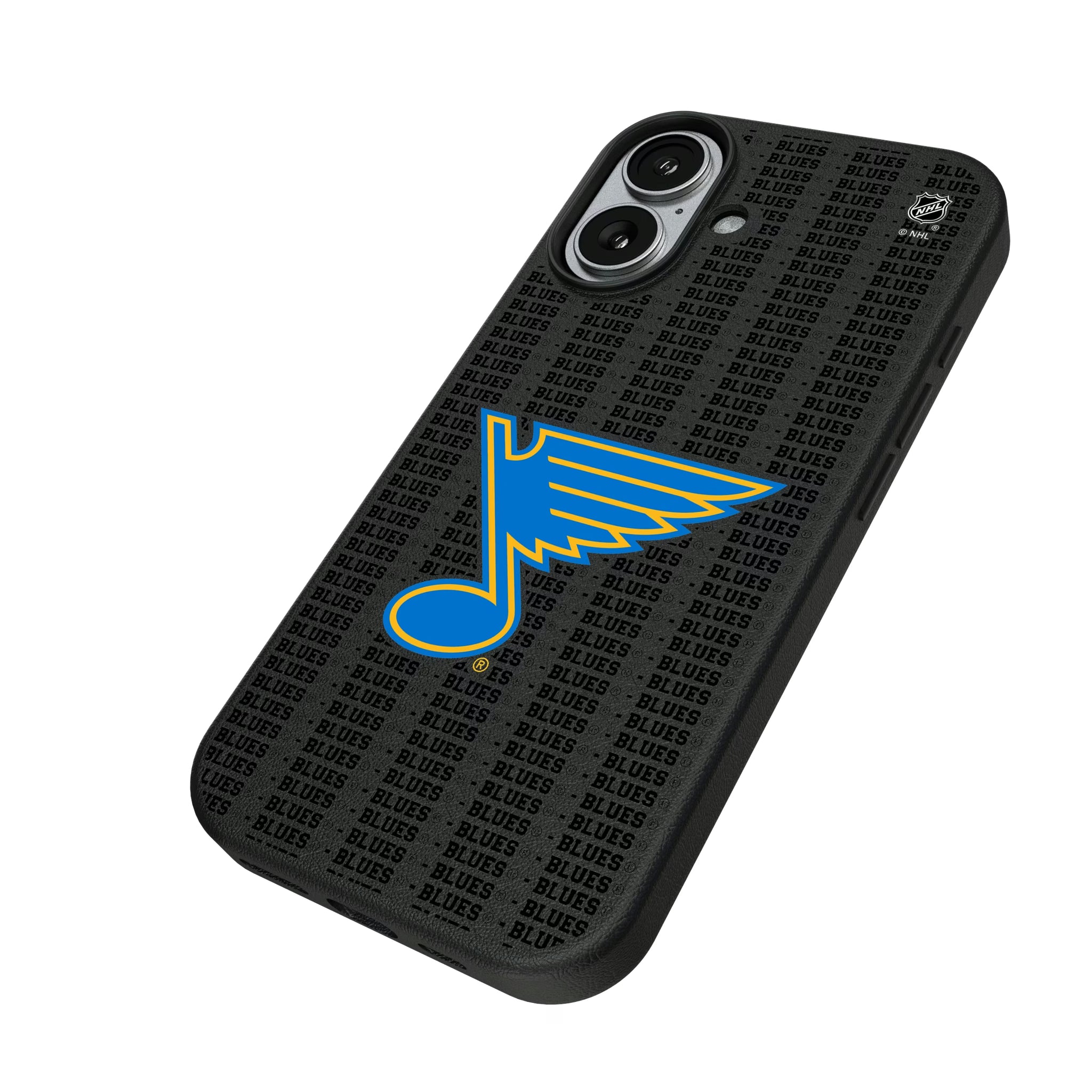 St. Louis Blues Text Backdrop iPhone MagSafe Compatible Phone Case for Apple iPhone - Isometric View#Device_iPhone 17