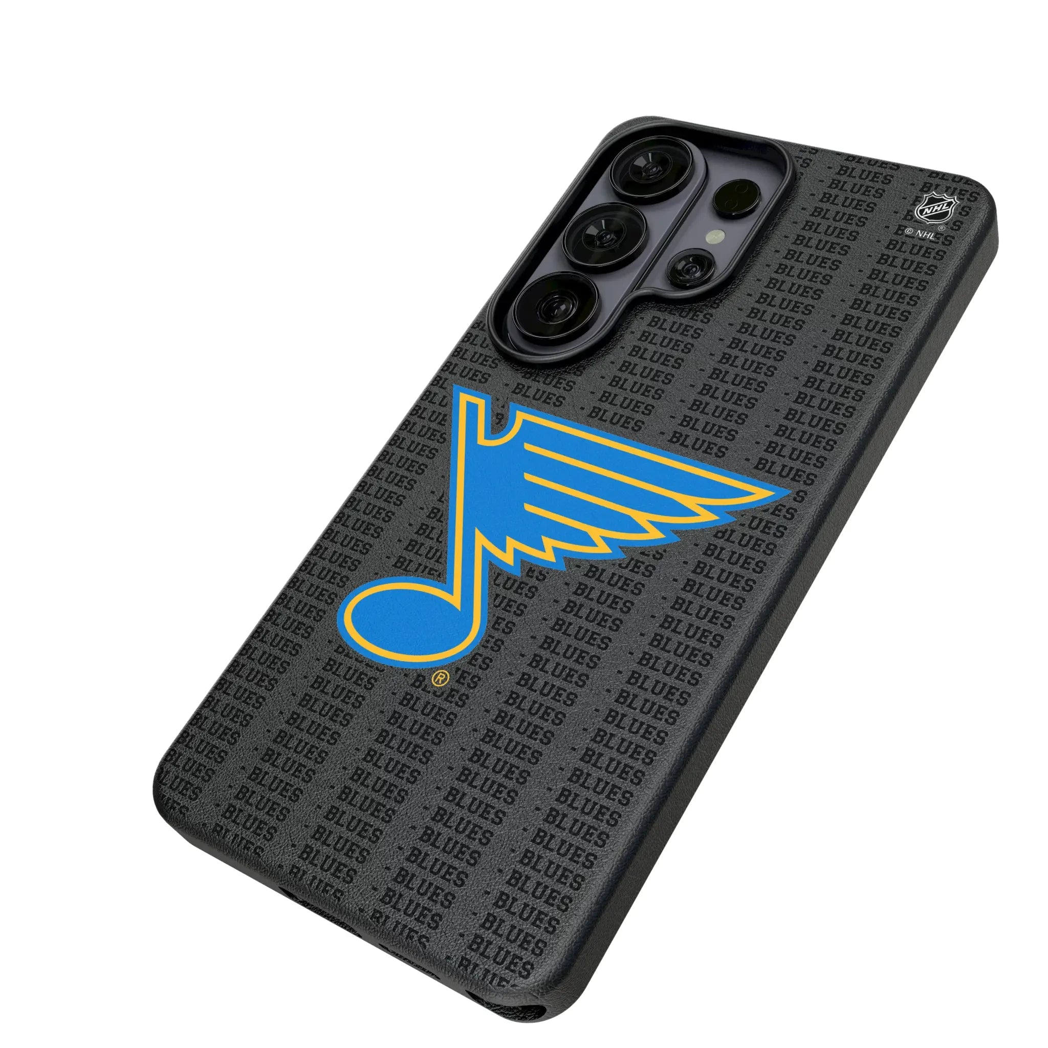 St. Louis Blues Text Backdrop Galaxy MagSafe Compatible Phone Case for Samsung Galaxy - Isometric View#Device_Galaxy S26 Ultra