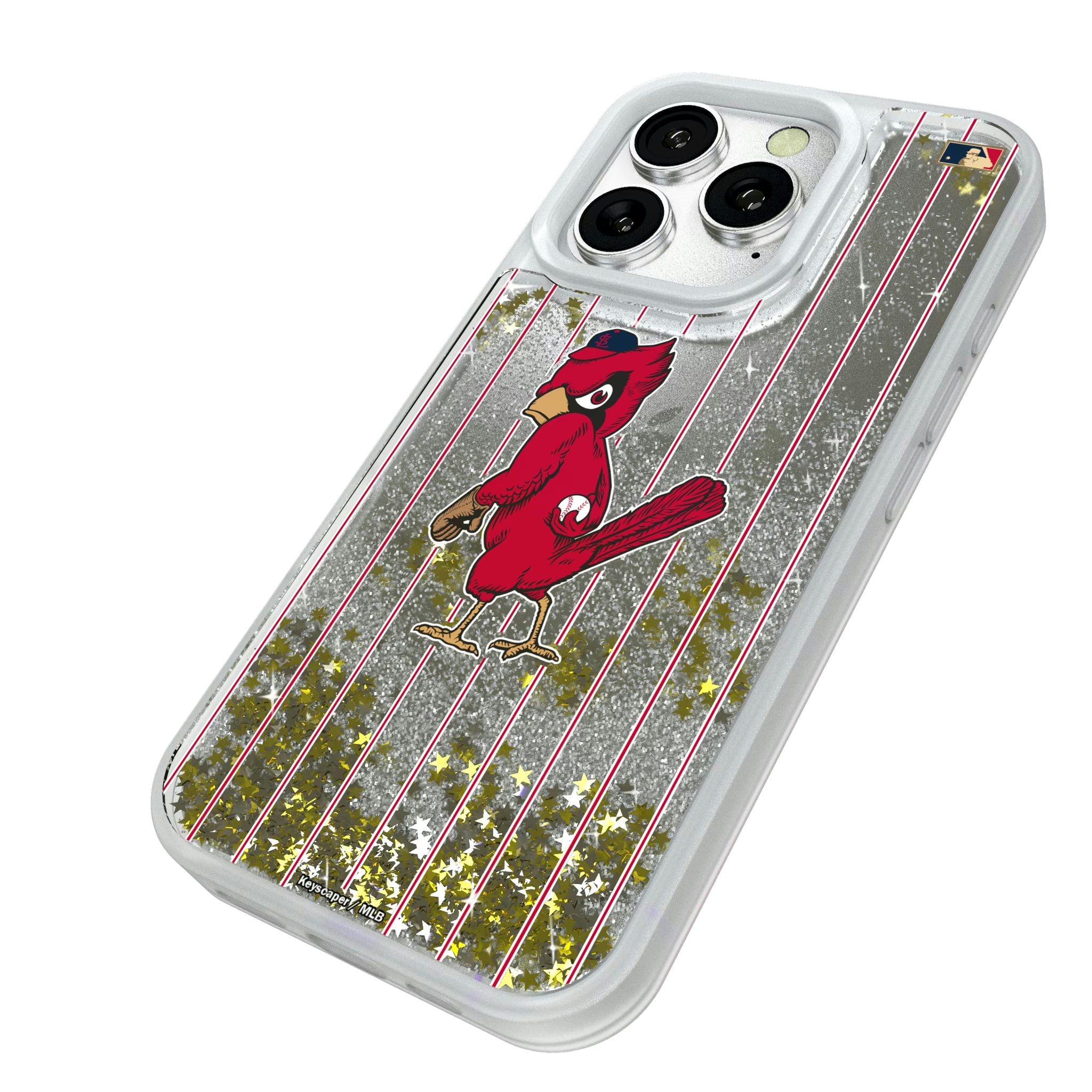 St Louis Cardinals 1950s - Cooperstown Collection Pinstripe iPhone Glitter Phone Case for Apple iPhone - Isometric View#Device_iPhone 16 Pro