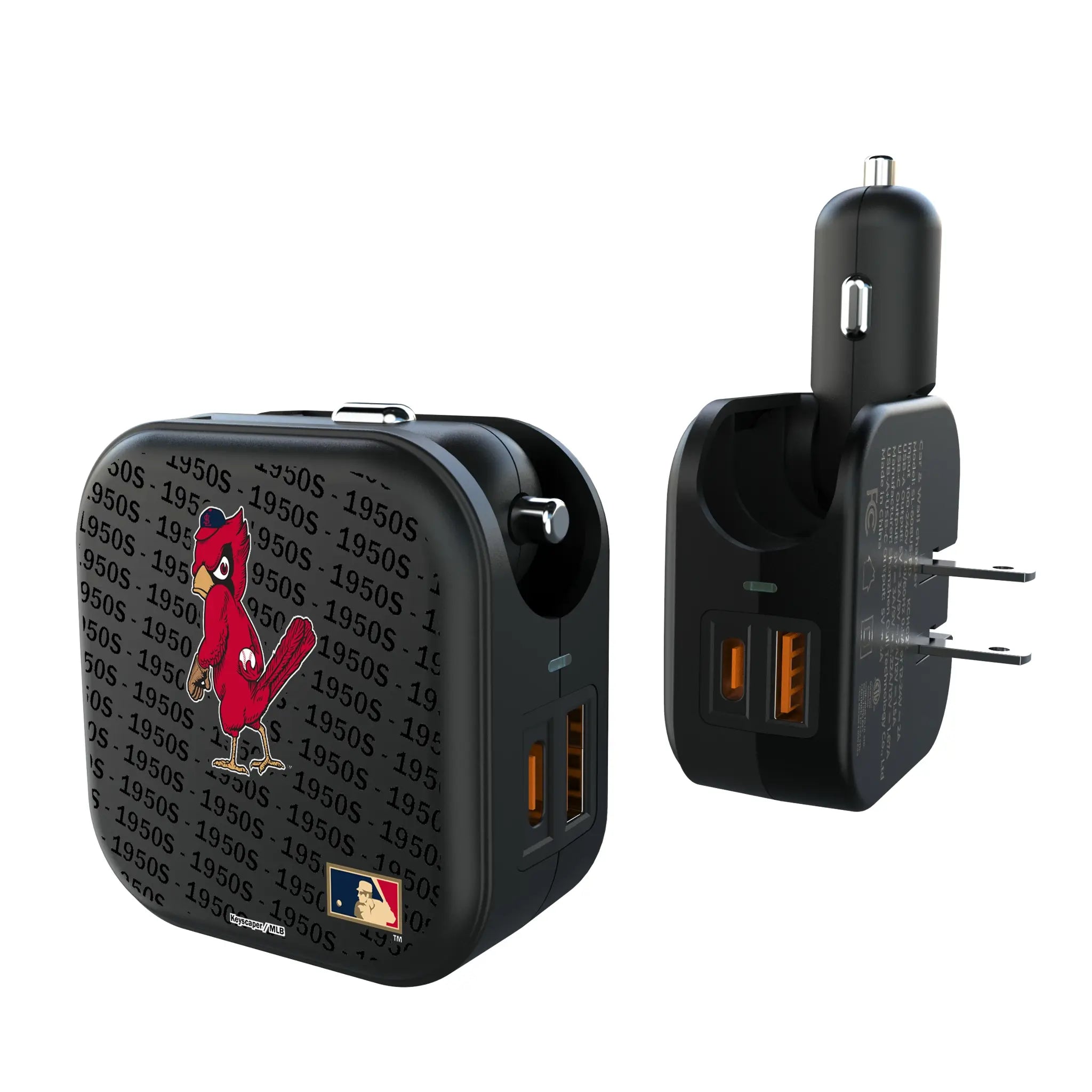 St Louis Cardinals 1950s - Cooperstown Collection Text Backdrop 2 in 1 USB A/C Charger