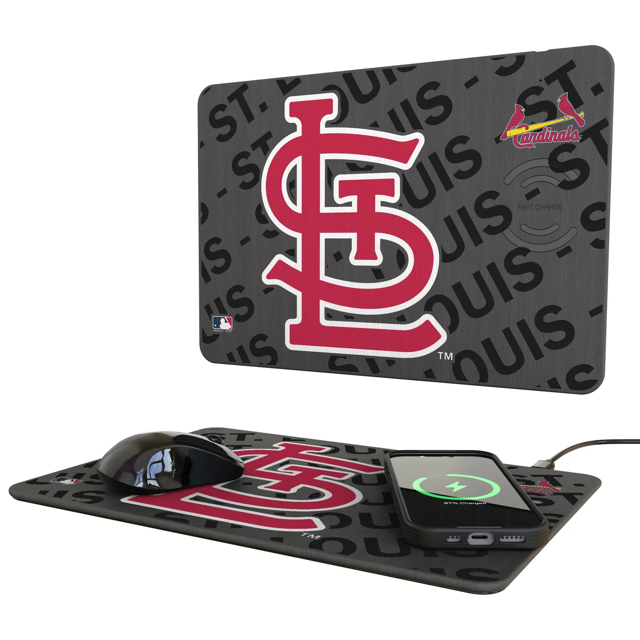 St Louis Cardinals Monocolor Tilt 15-Watt Wireless Charger and Mouse Pad