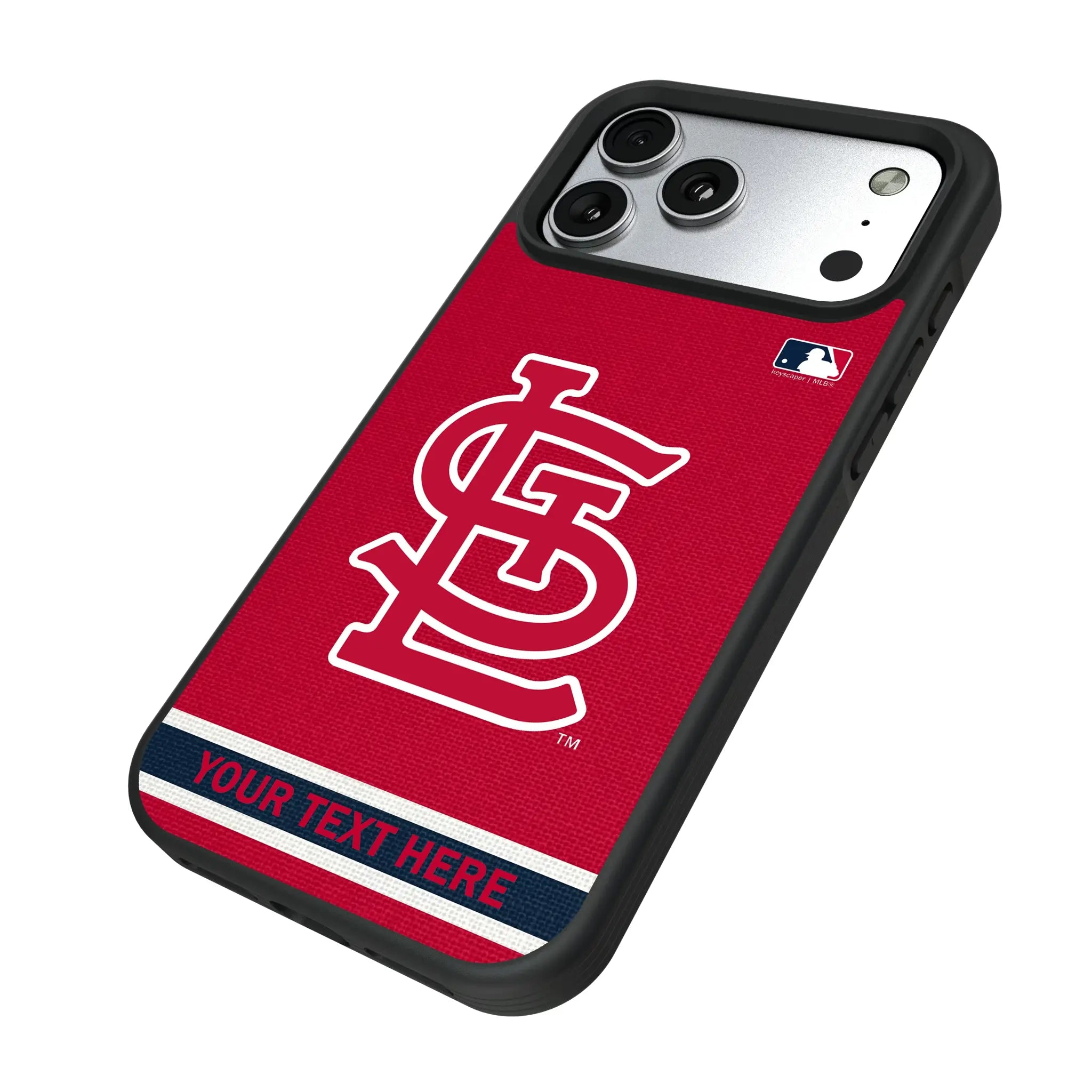 St Louis Cardinals Personalized Stripe iPhone Bump Phone Case for Apple iPhone - Isometric View#Device_iPhone 17 Pro Max