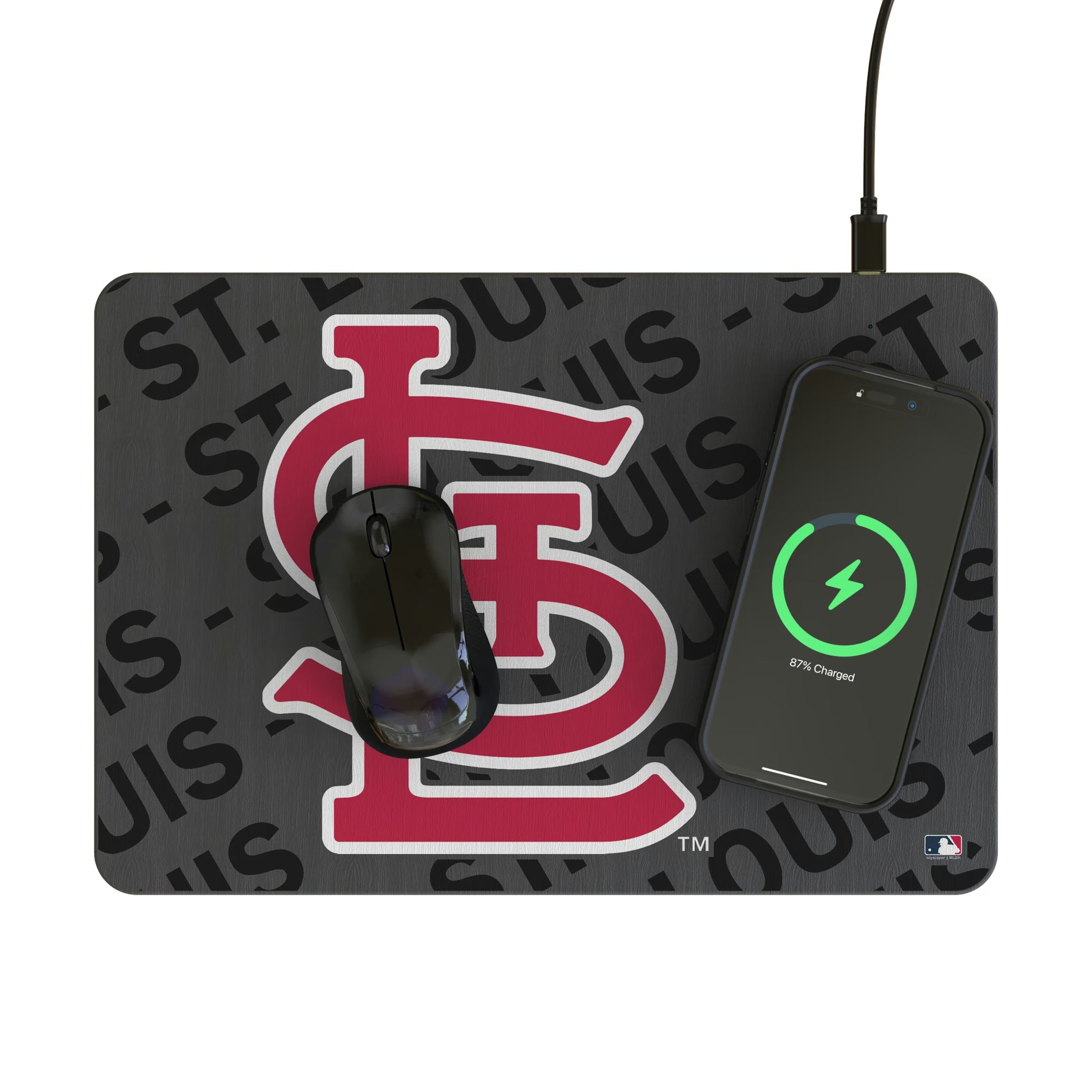 St Louis Cardinals Personalized Tilt 15-Watt Wireless Charger and Mouse Pad - Lifestyle